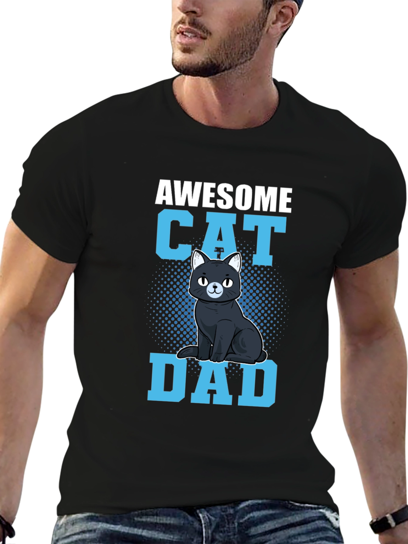 Black Awesome Cat Dad Graphic Tee view 6