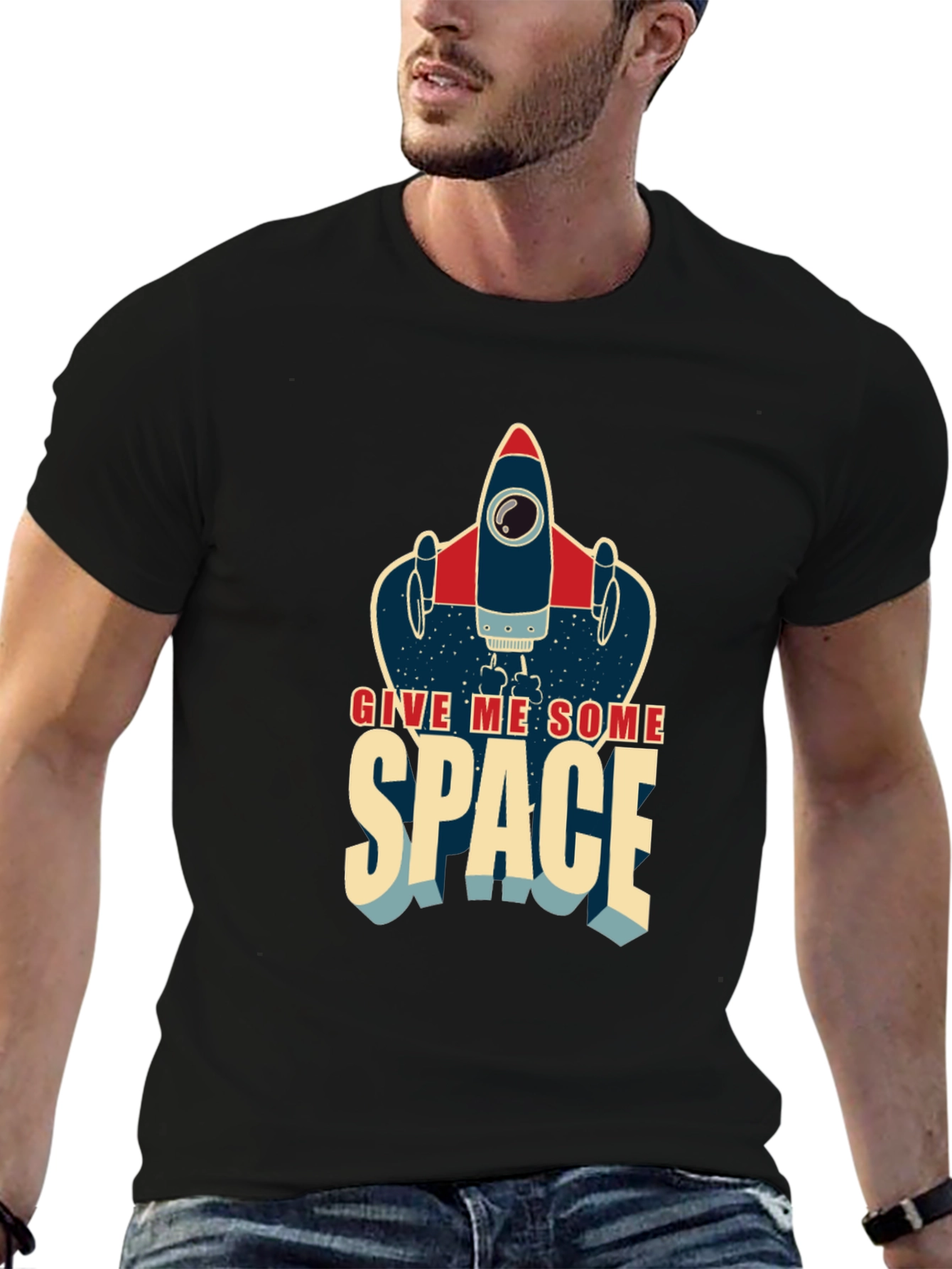 Black Give Me Some Space Rocket T-Shirt view 6