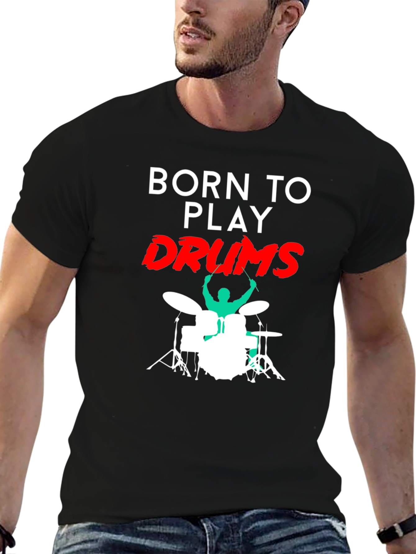 Black Born to Play Drums Black T-Shirt view 6