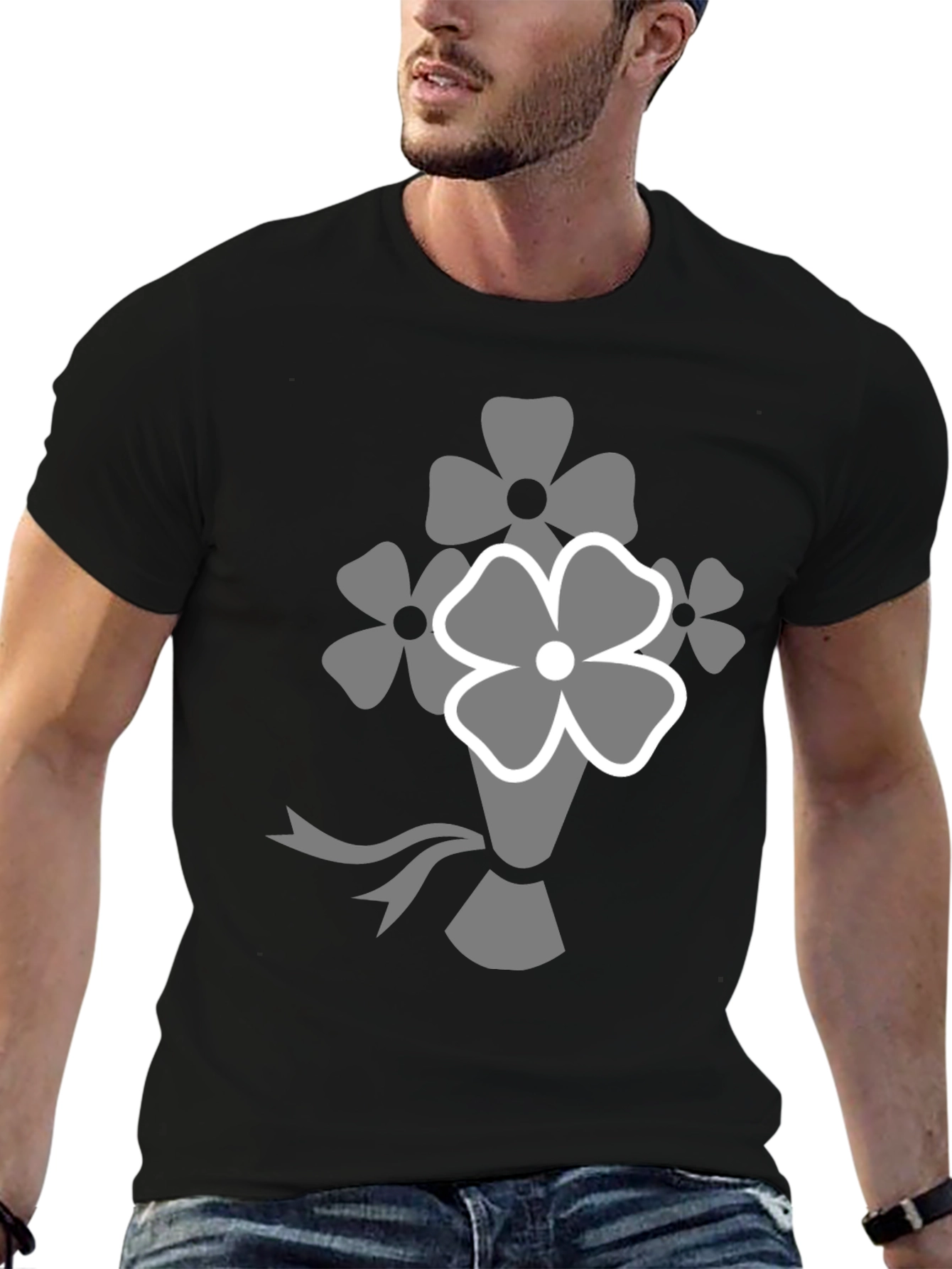 Black Floral Bouquet Graphic T-Shirt view 6