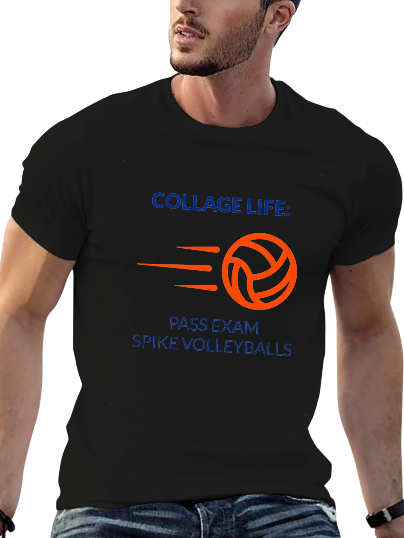 Black College Life Volleyball Graphic T-Shirt view 6