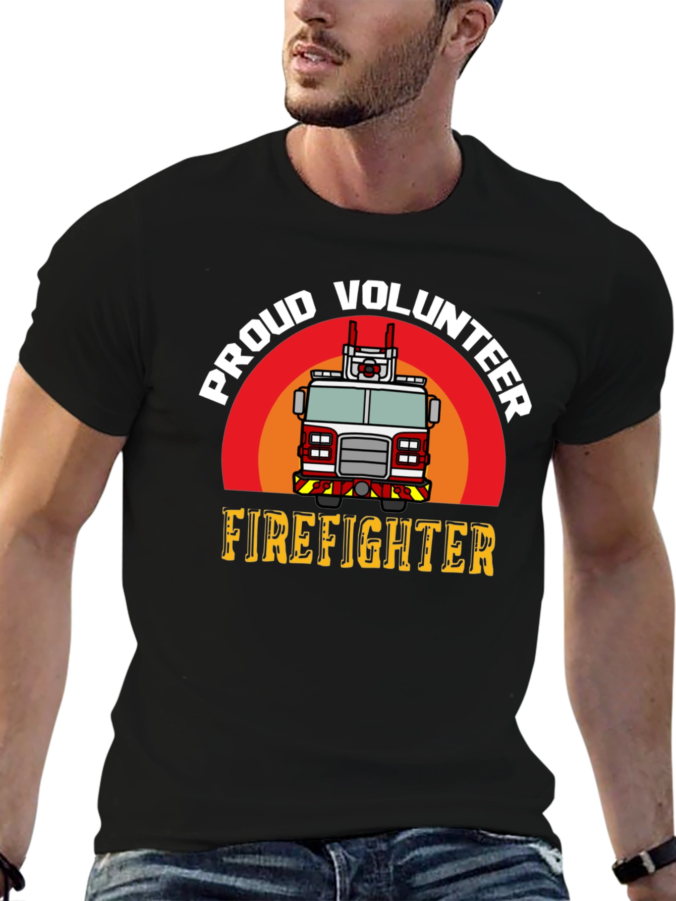 Black Proud Volunteer Firefighter Graphic T-Shirt view 6