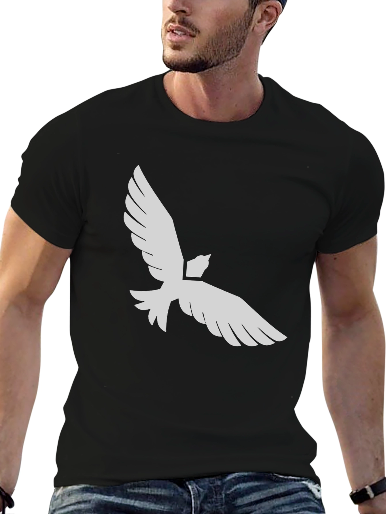 Black Black T-Shirt with White Dove Graphic Print view 6