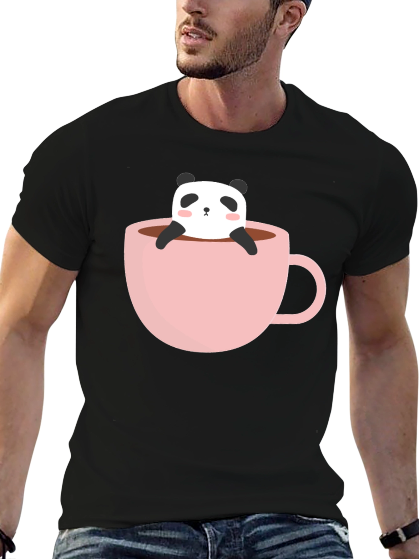 Black Panda in a Cup Graphic Tee - Soft Black Shirt view 6