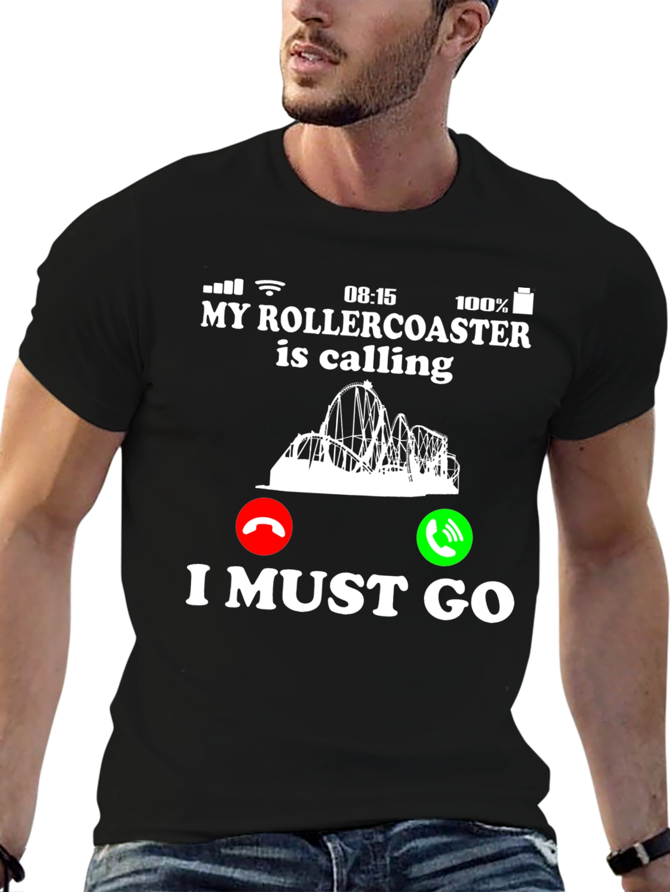Black Rollercoaster Calling Graphic T-Shirt view 6