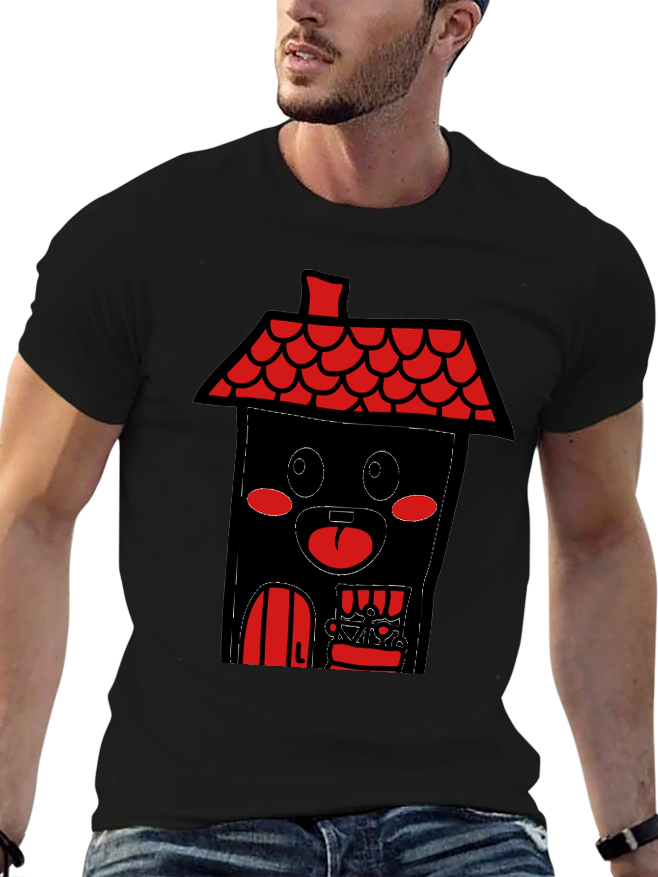 Black House Cartoon T-Shirt - Black view 6