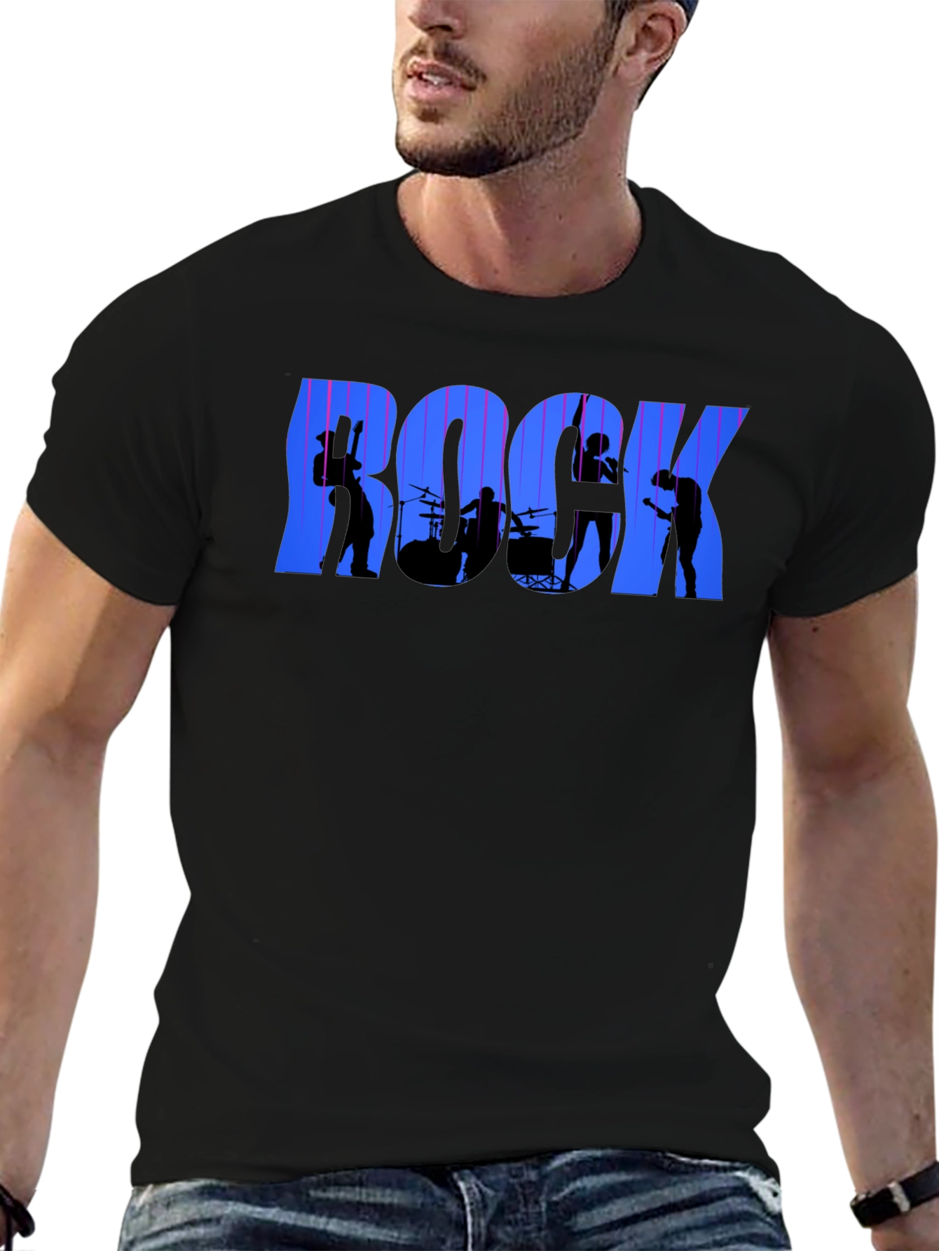 Black Rock Band Silhouette Graphic Tee - Black Cotton T-Shirt view 6