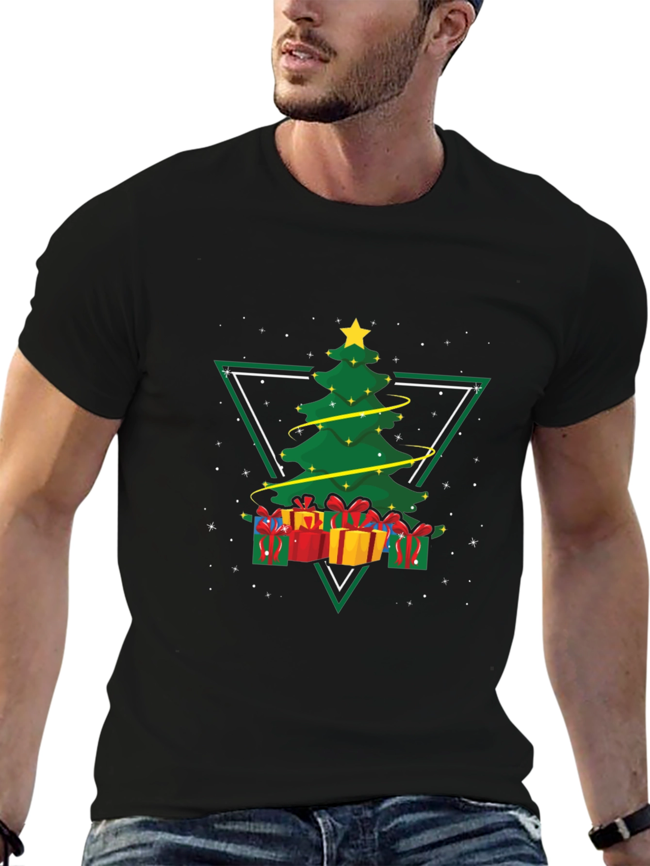 Black Christmas Tree Triangle Graphic Tee view 6