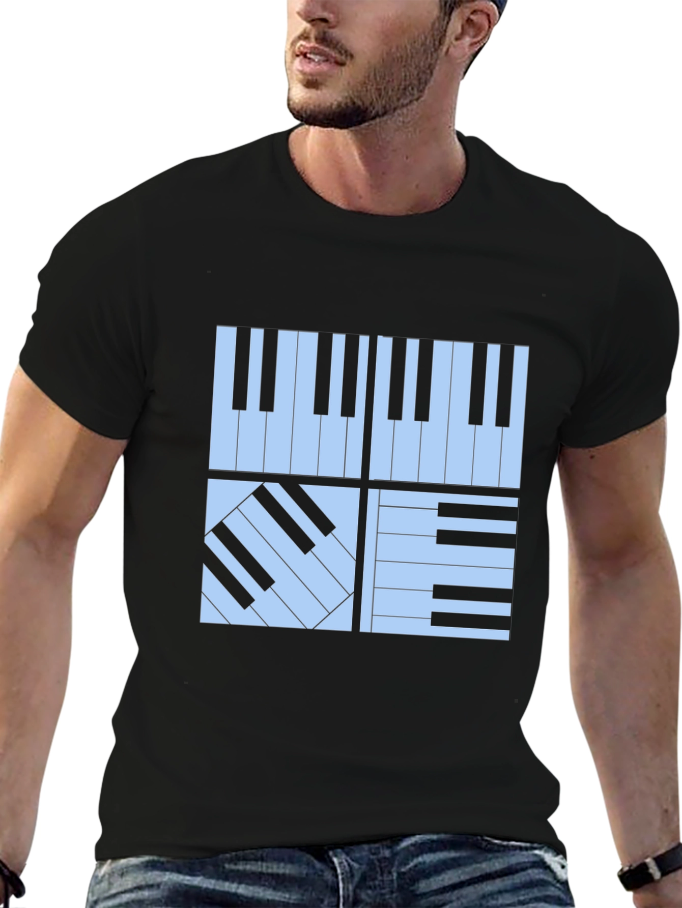 Black Piano Keys Graphic Tee - Stylish Musician's T-Shirt view 6