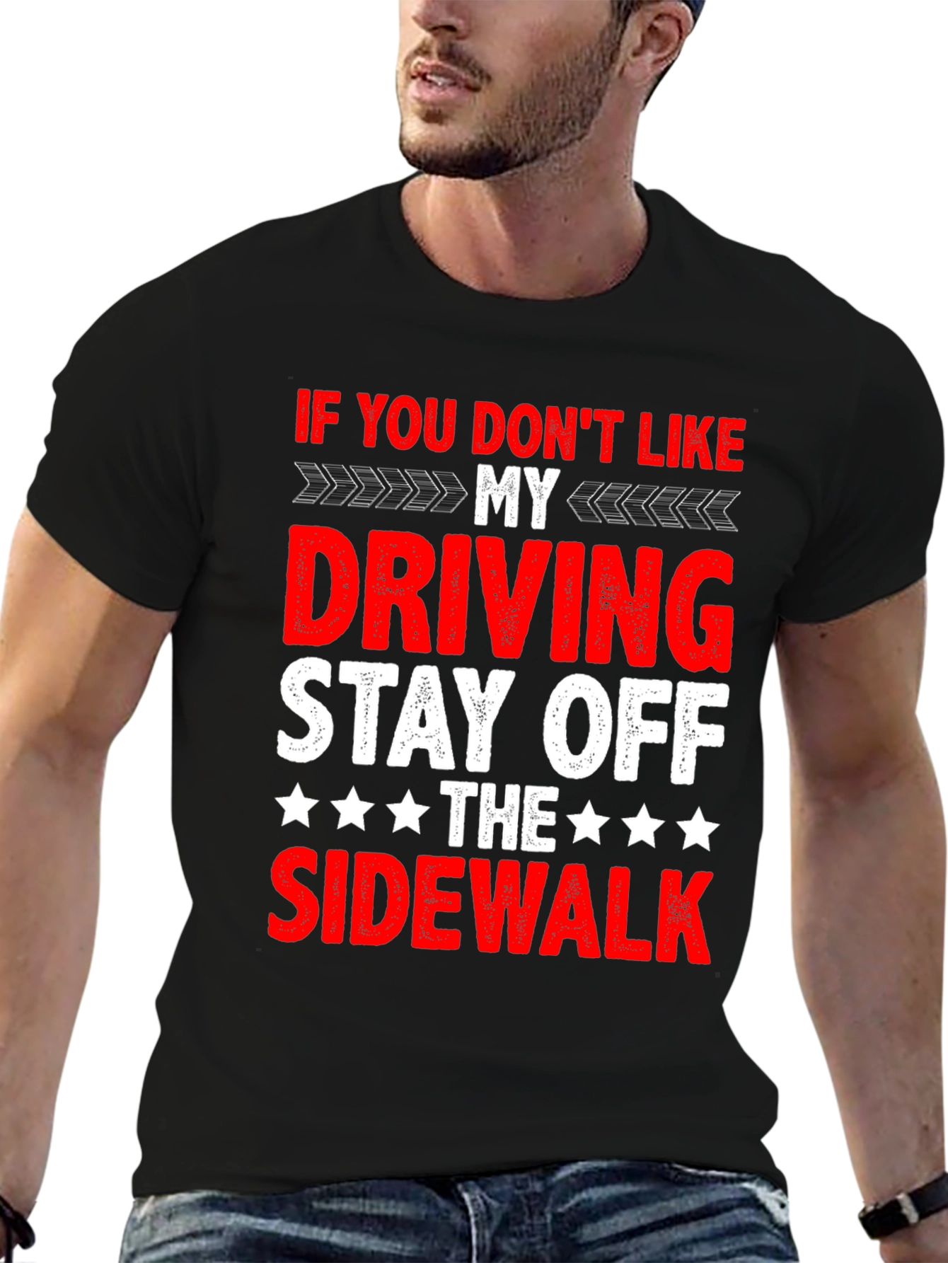 Black Funny Driving T-Shirt - Stay Off Sidewalk view 6
