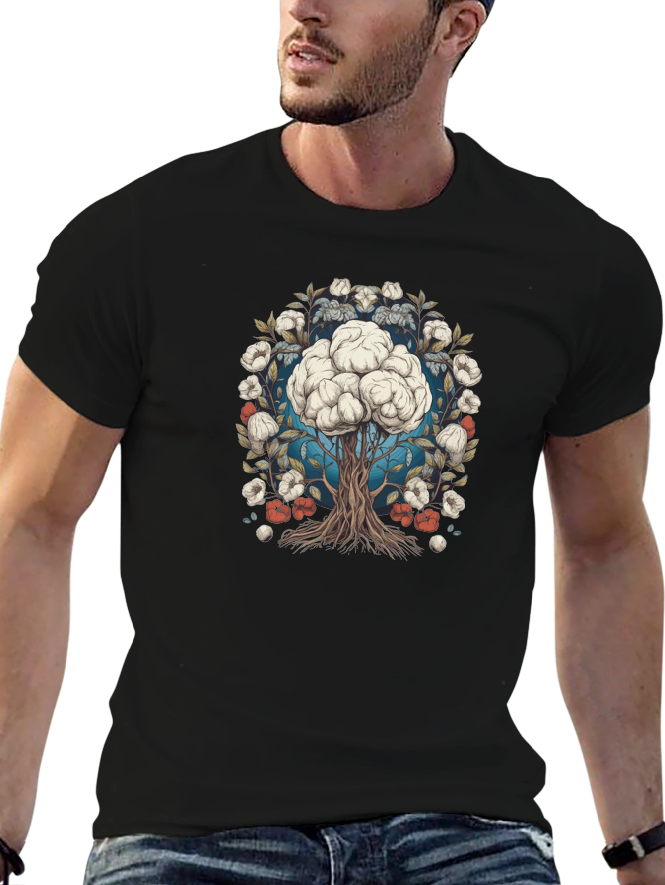 Black Brain Tree Graphic Tee - Black Cotton Blend view 6