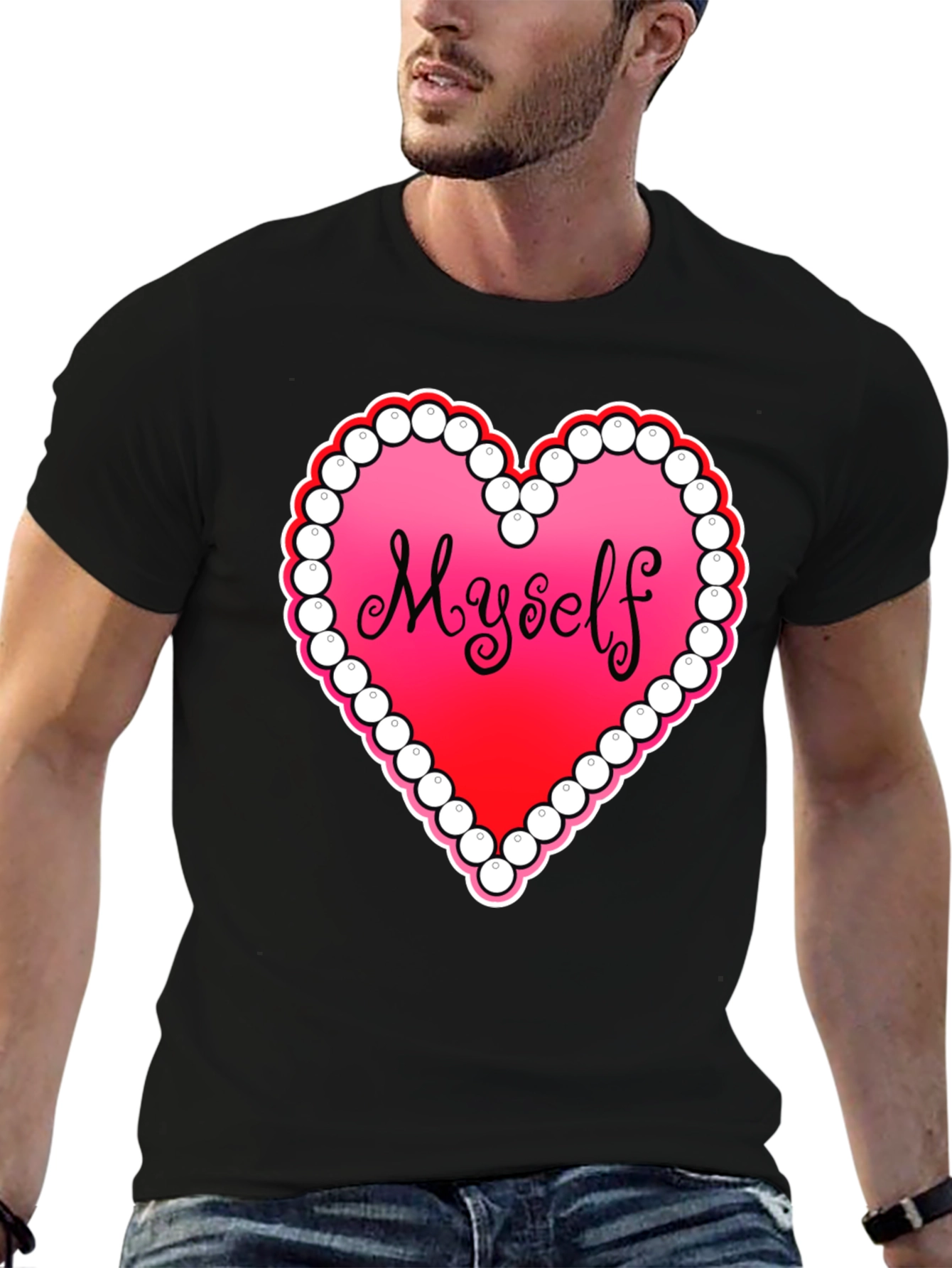 Black Myself Heart Graphic Tee - Black Casual T-Shirt view 6