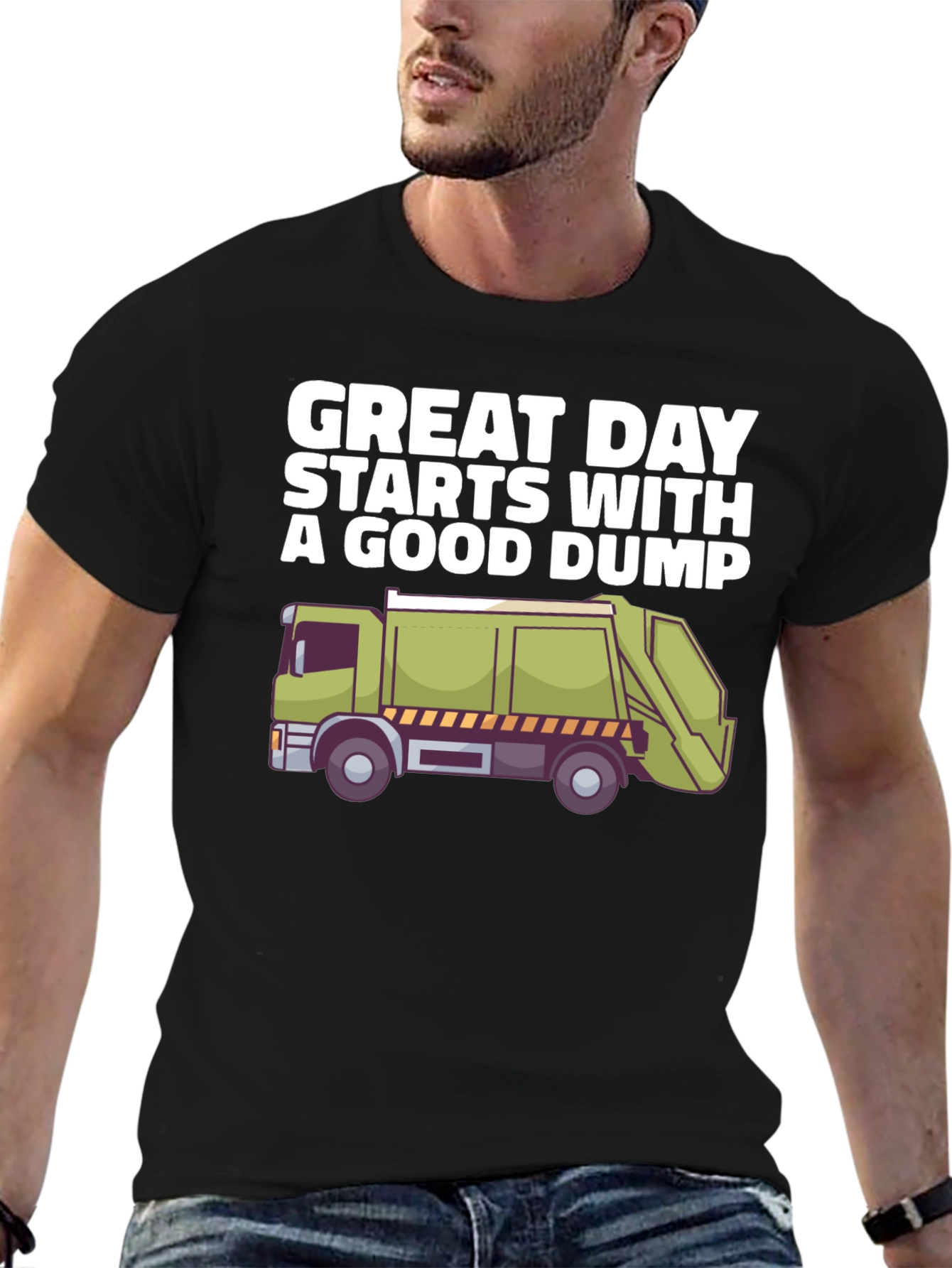 Black Funny Garbage Truck Graphic T-Shirt view 6