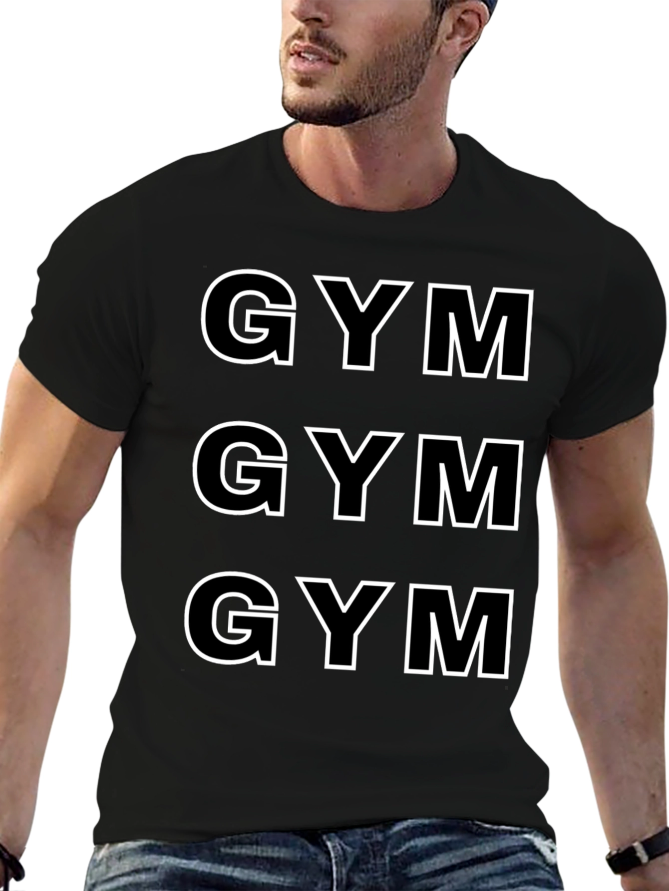 Black GYM Graphic Tee - Black Cotton Crew Neck T-Shirt view 6