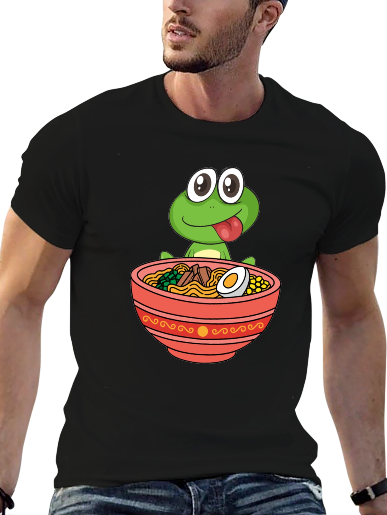 Black Frog Ramen Bowl Graphic Tee - Funny Unisex T-Shirt view 6