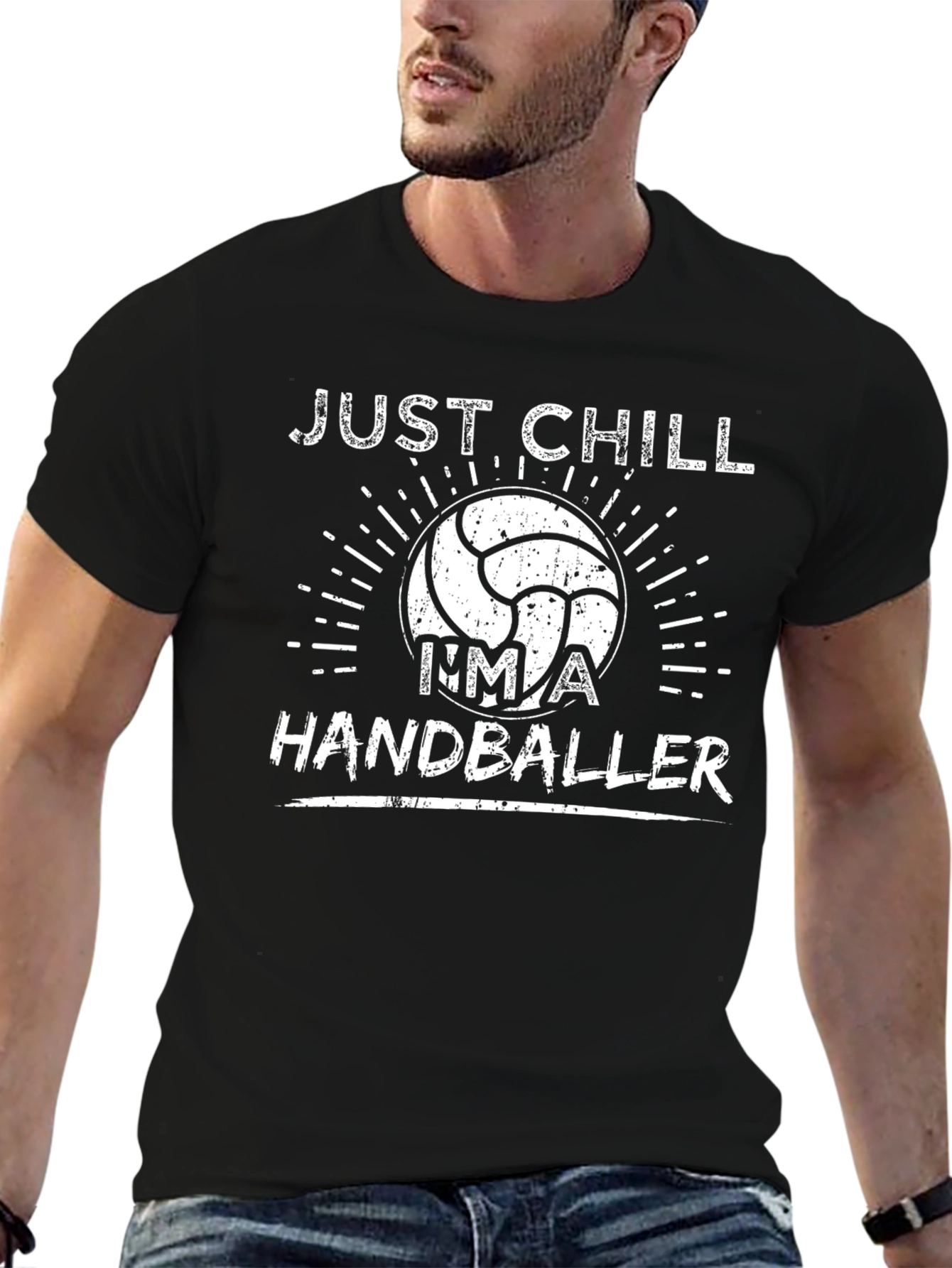 Black Just Chill I'm a Handballer T-Shirt view 6