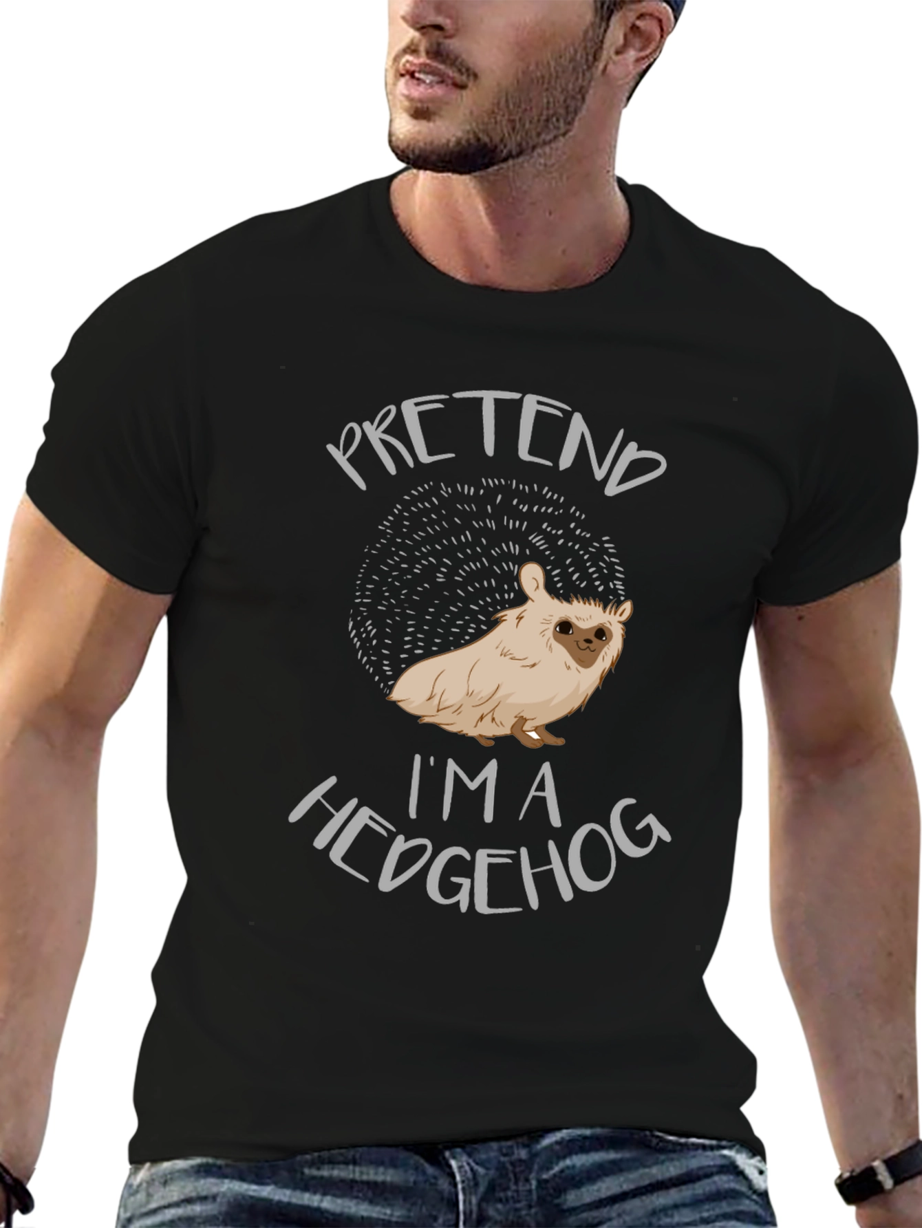 Black Pretend I'm A Hedgehog Novelty T-Shirt view 6