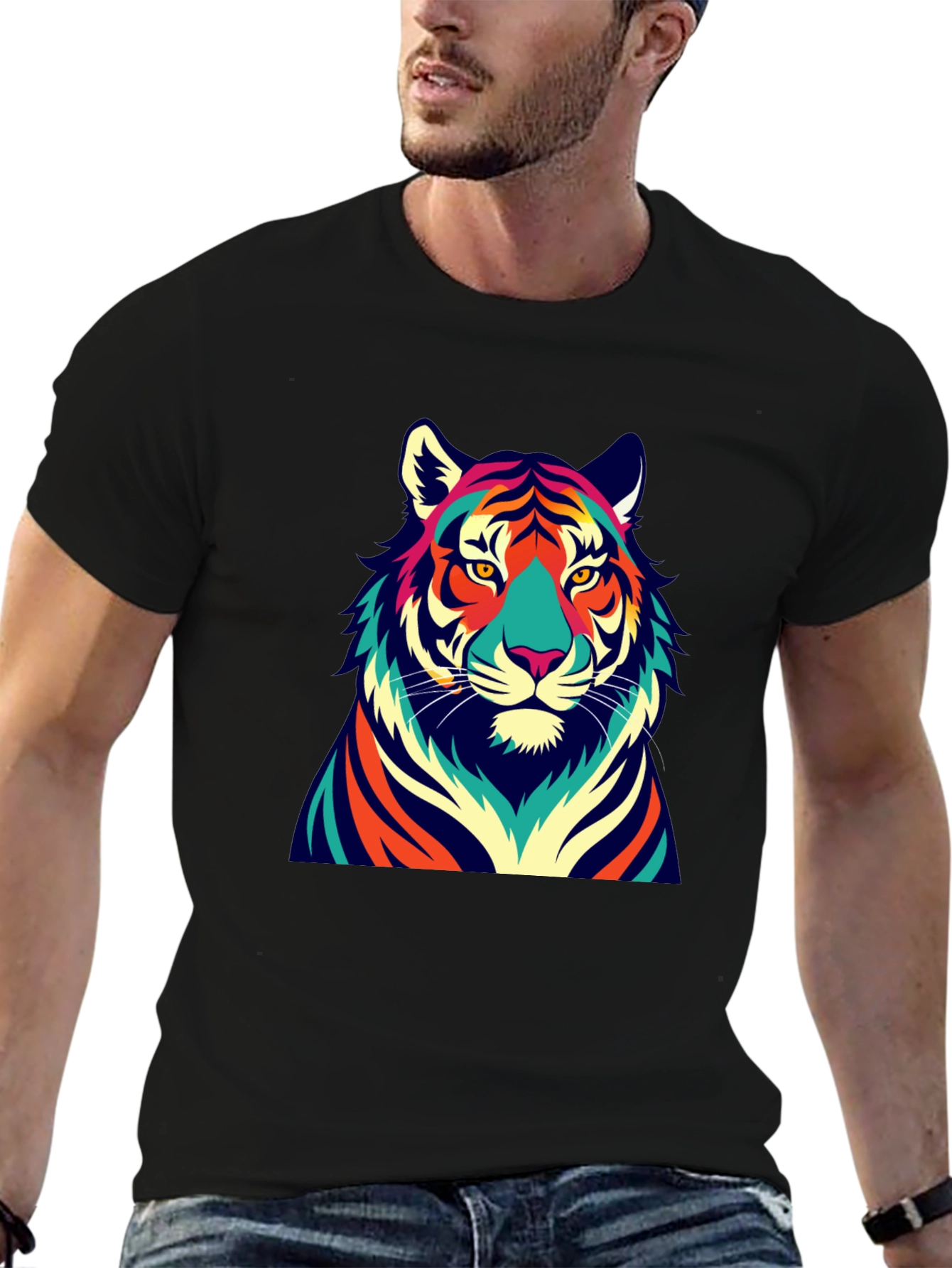 Black Vibrant Tiger Graphic Tee - Bold Style view 6