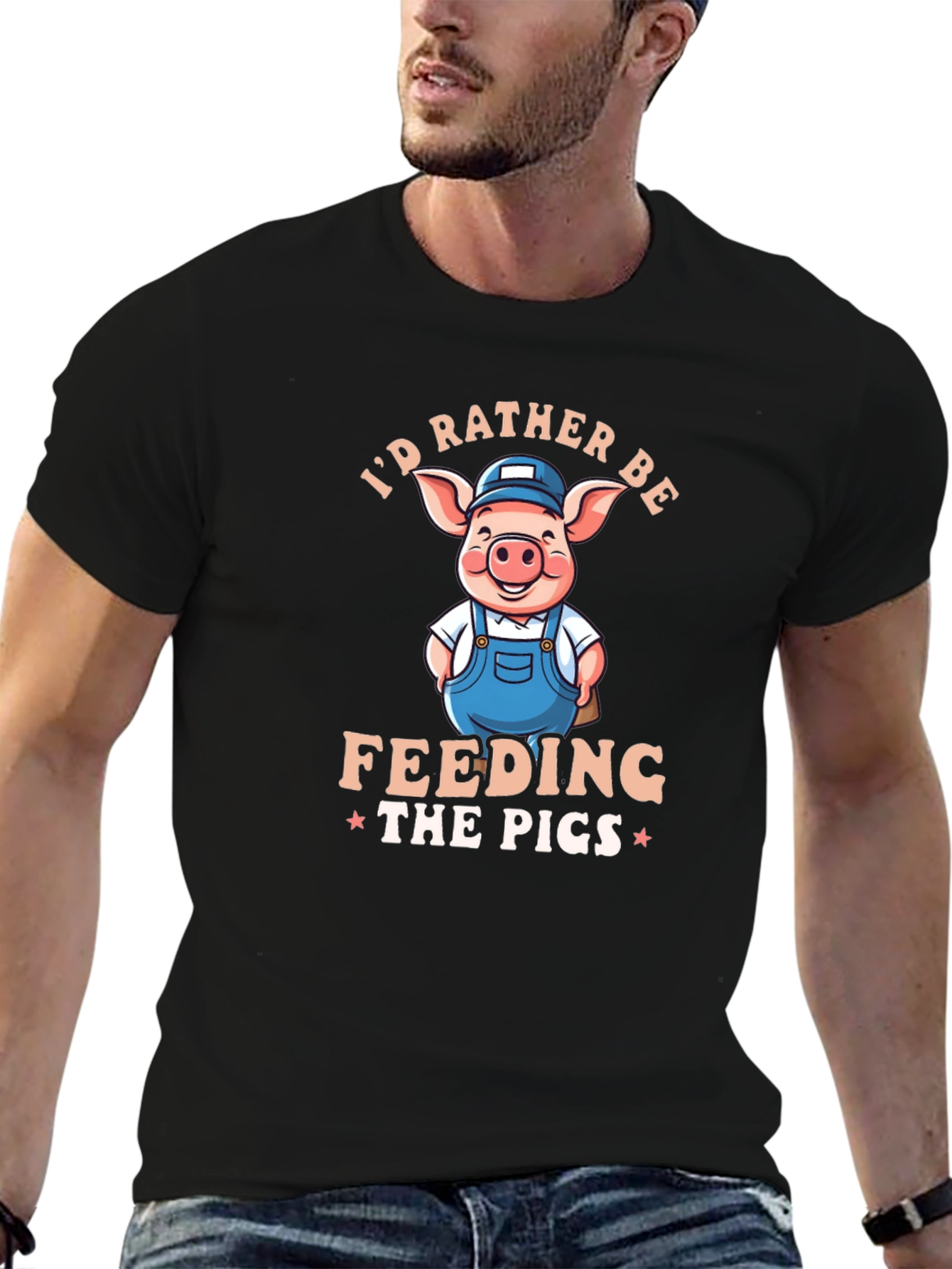 Black I'd Rather Be Feeding The Pigs Black T-Shirt view 6