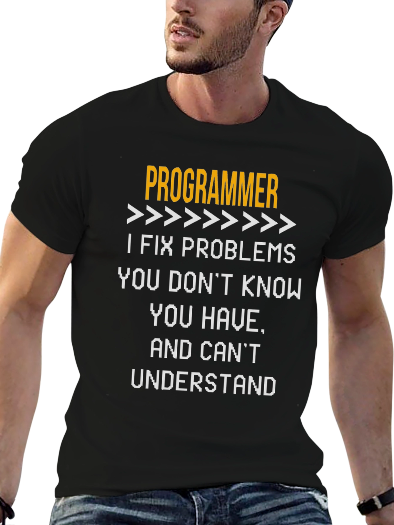 Black Programmer Problem Solver Funny T-Shirt view 6