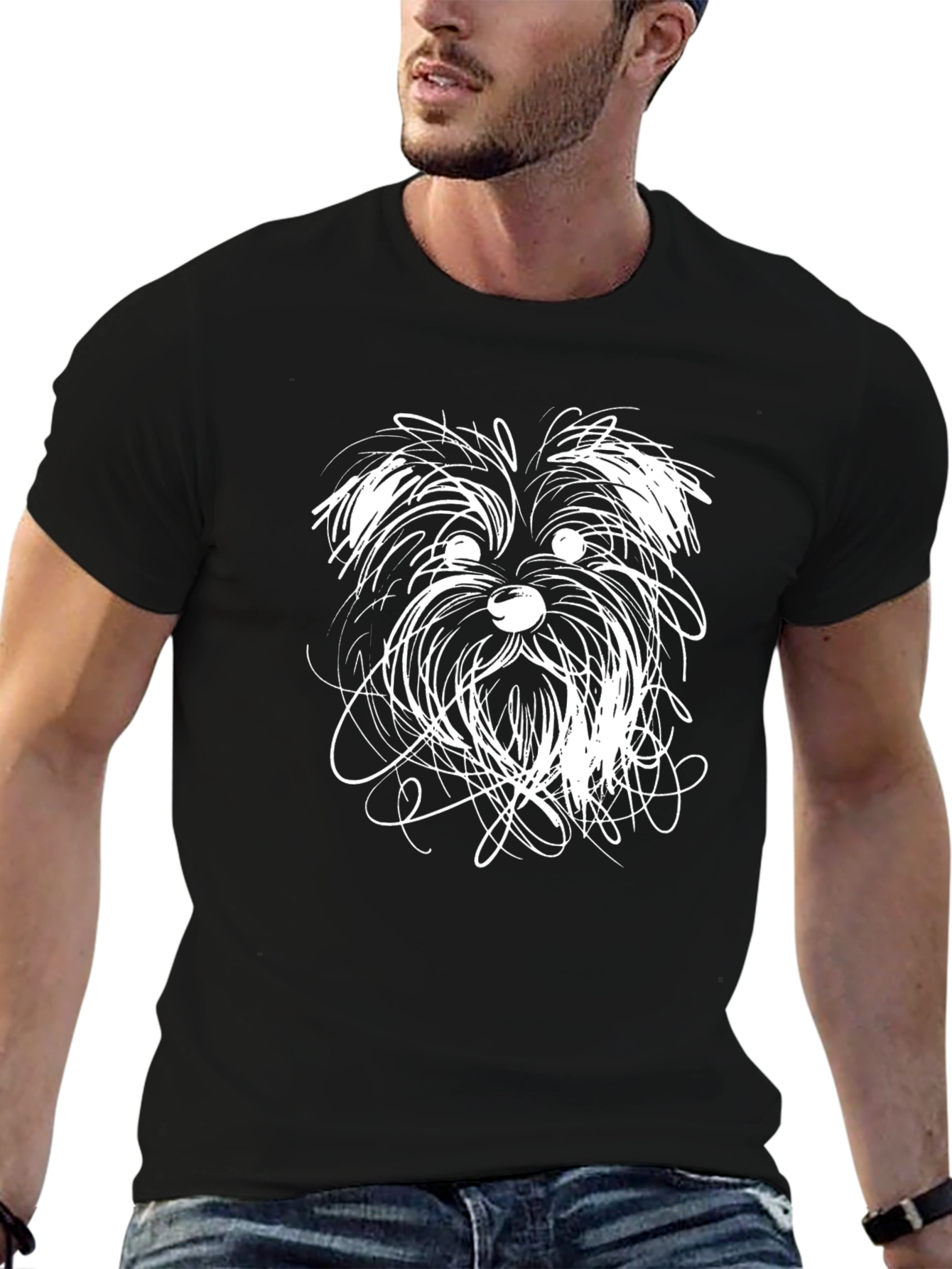 Black Dog Sketch Graphic Tee - Unisex Black T-Shirt view 6