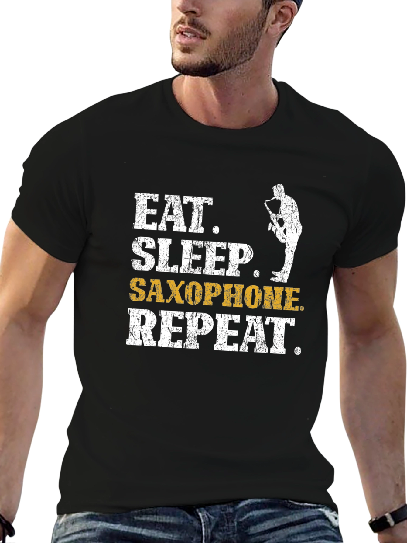 Black Eat Sleep Saxophone Repeat Black Graphic Tee view 6