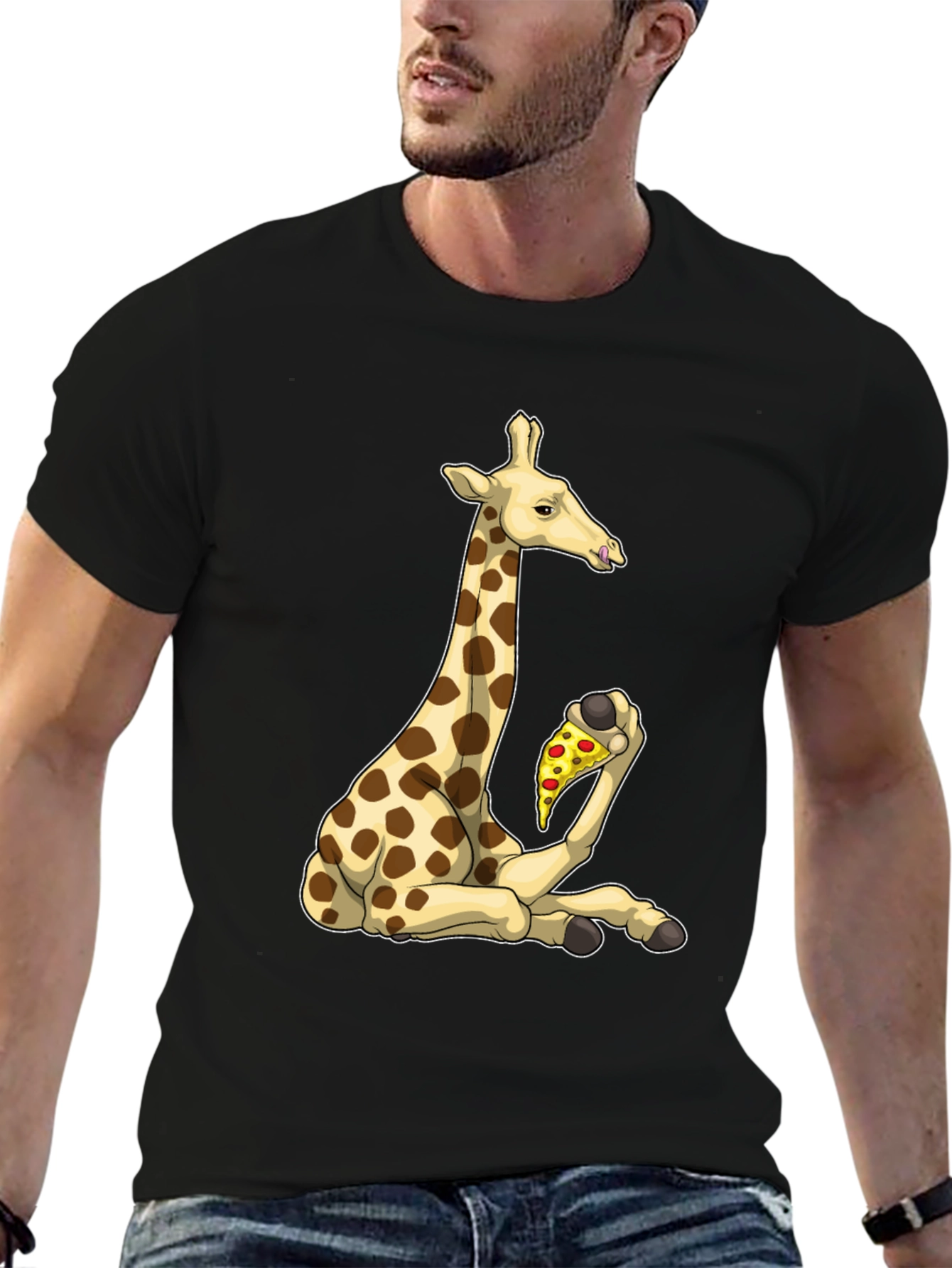 Black Giraffe Pizza T-Shirt - Unique Graphic Tee view 6