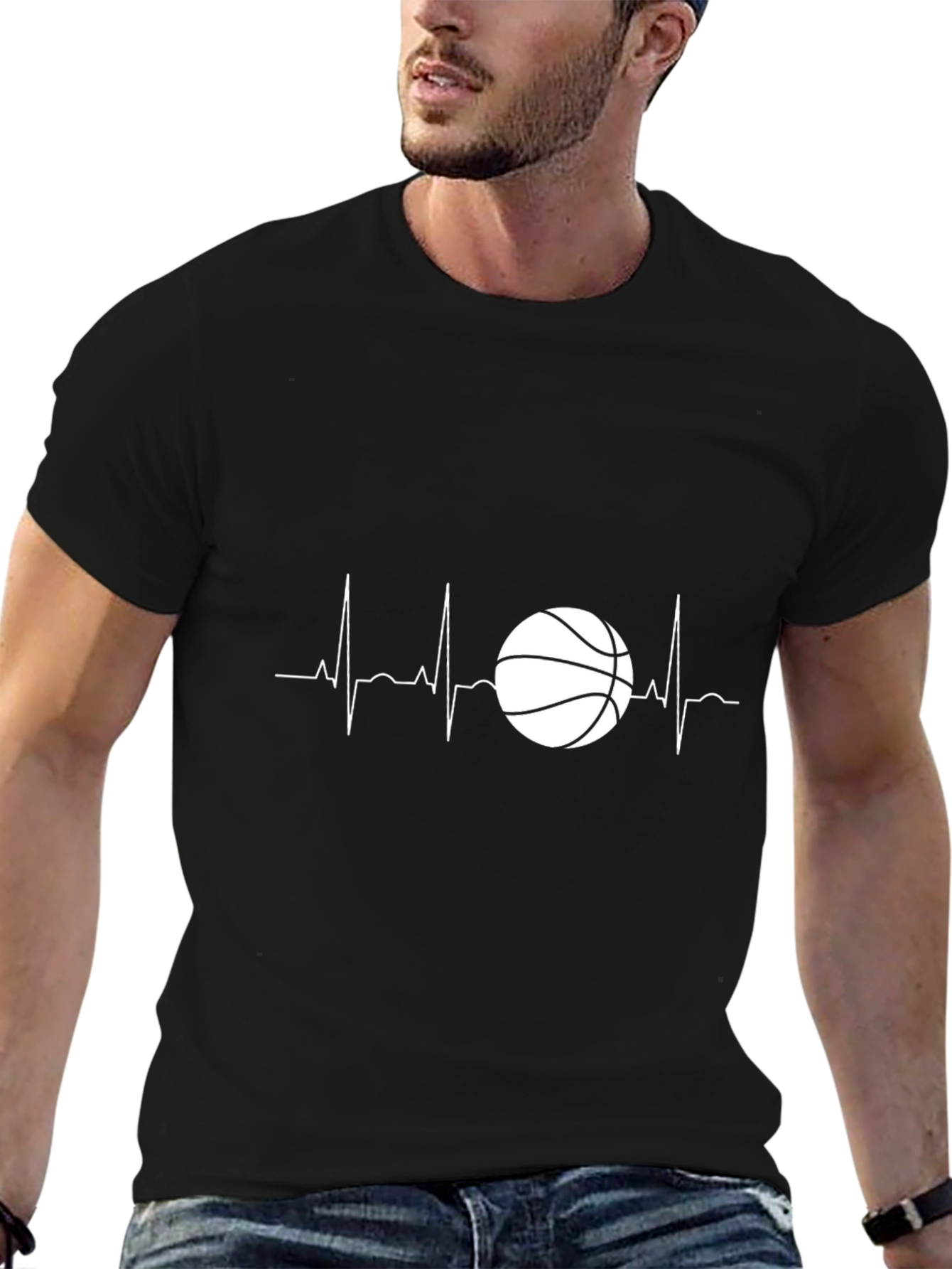 Black Basketball Heartbeat Graphic Tee - Black view 6