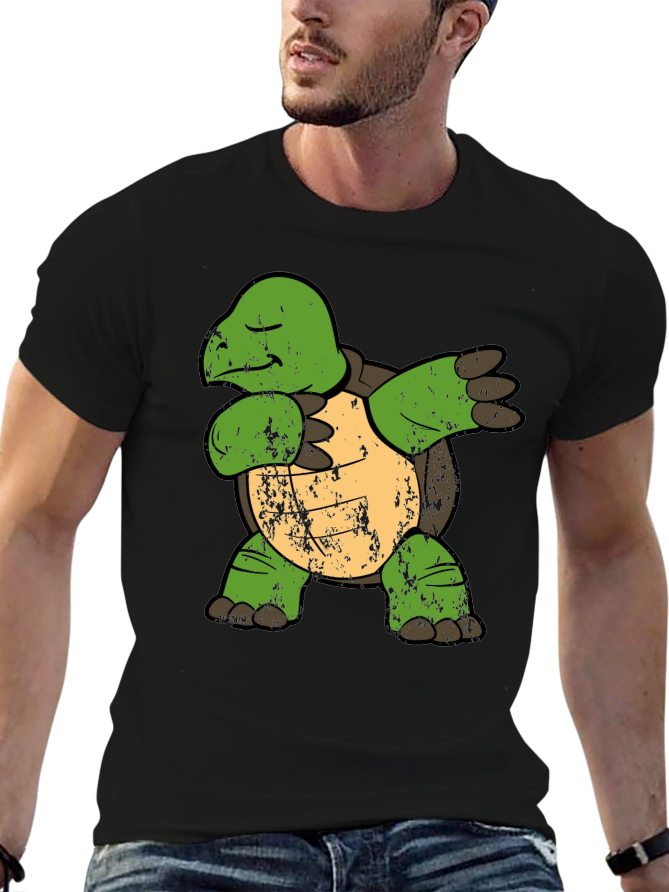 Black Dabbing Turtle Graphic Tee - Cool Novelty Shirt view 6