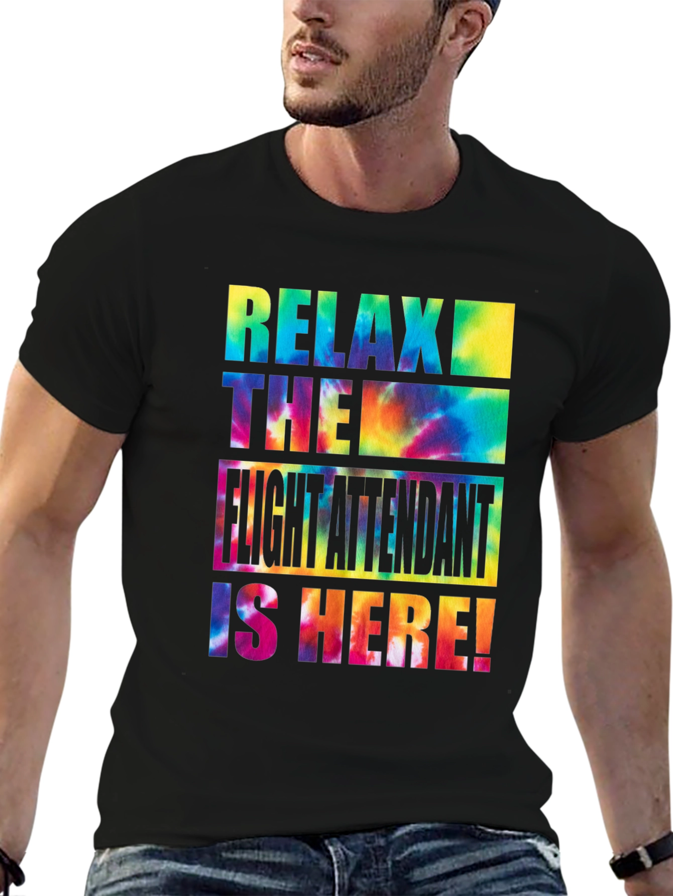 Black Relax Flight Attendant Here Tie Dye T-Shirt view 6