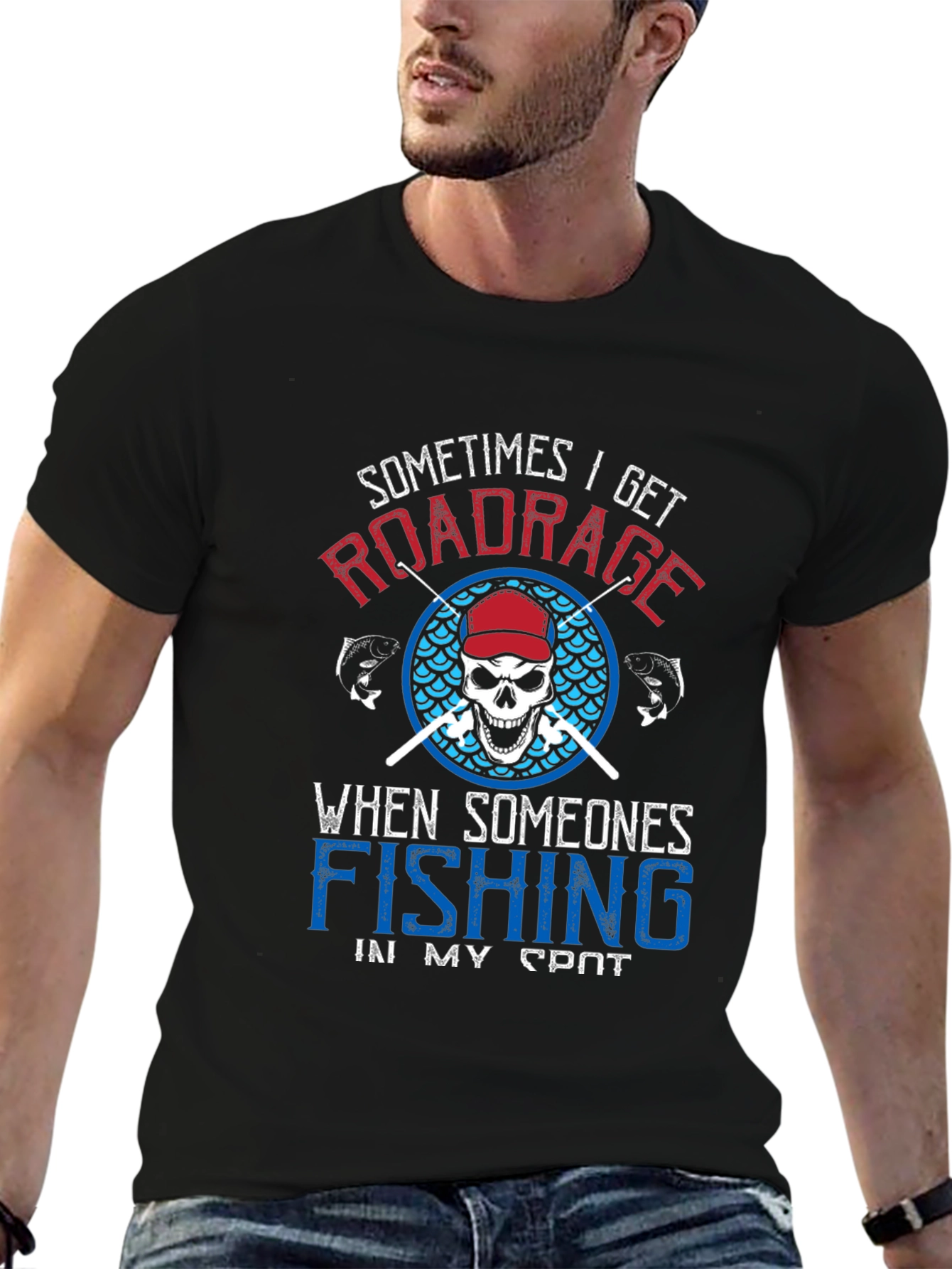 Black Road Rage Fishing T-Shirt view 6