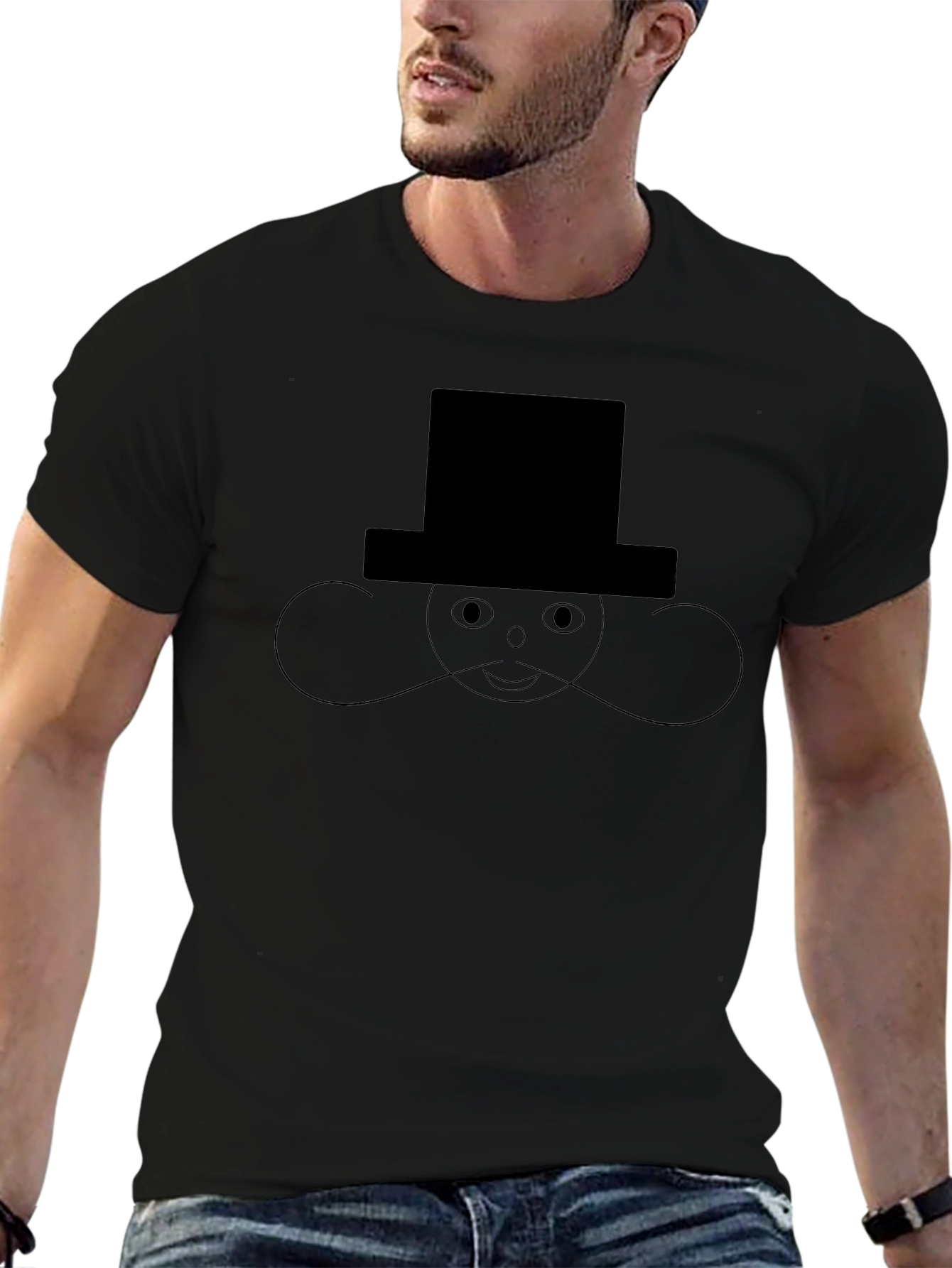 Black Top Hat Man Black T-Shirt Graphic Novelty view 6