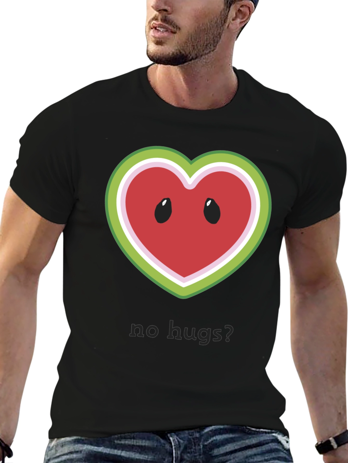 Black No Hugs? Watermelon Heart T-Shirt view 6