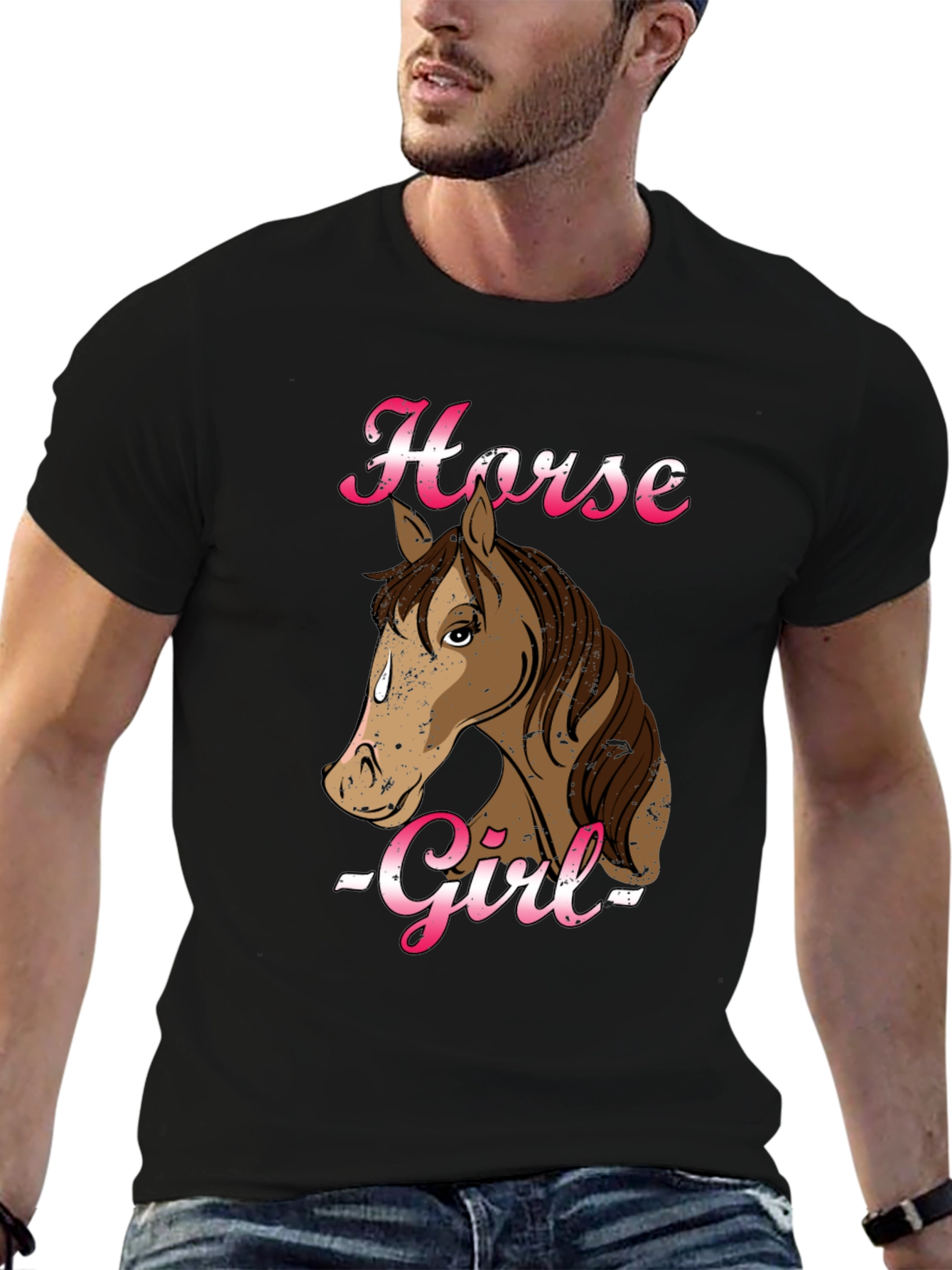 Black Horse Girl Graphic Tee - Black Cotton Shirt view 6