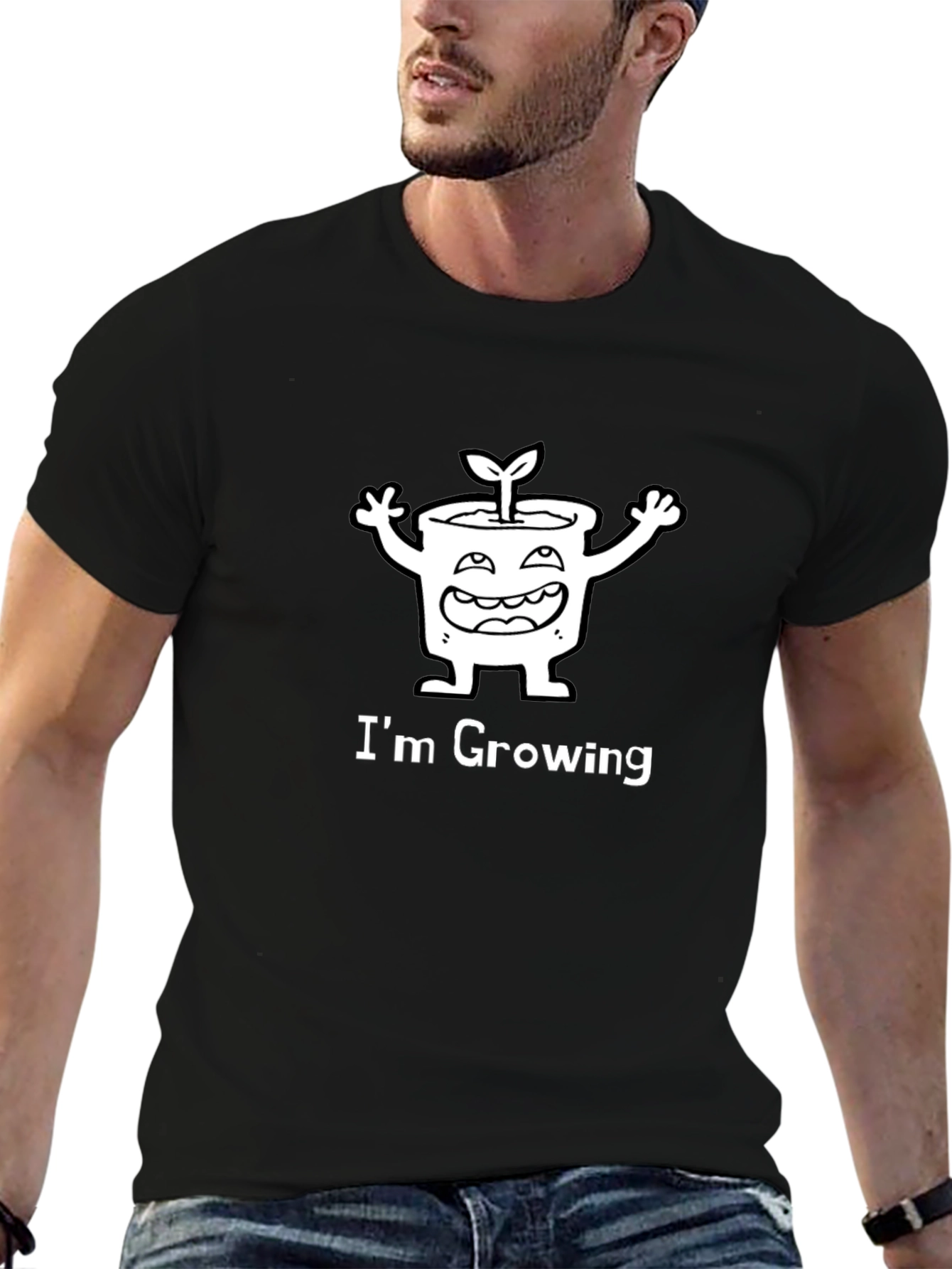 Black I'm Growing Cartoon Plant Graphic Tee - Black view 6
