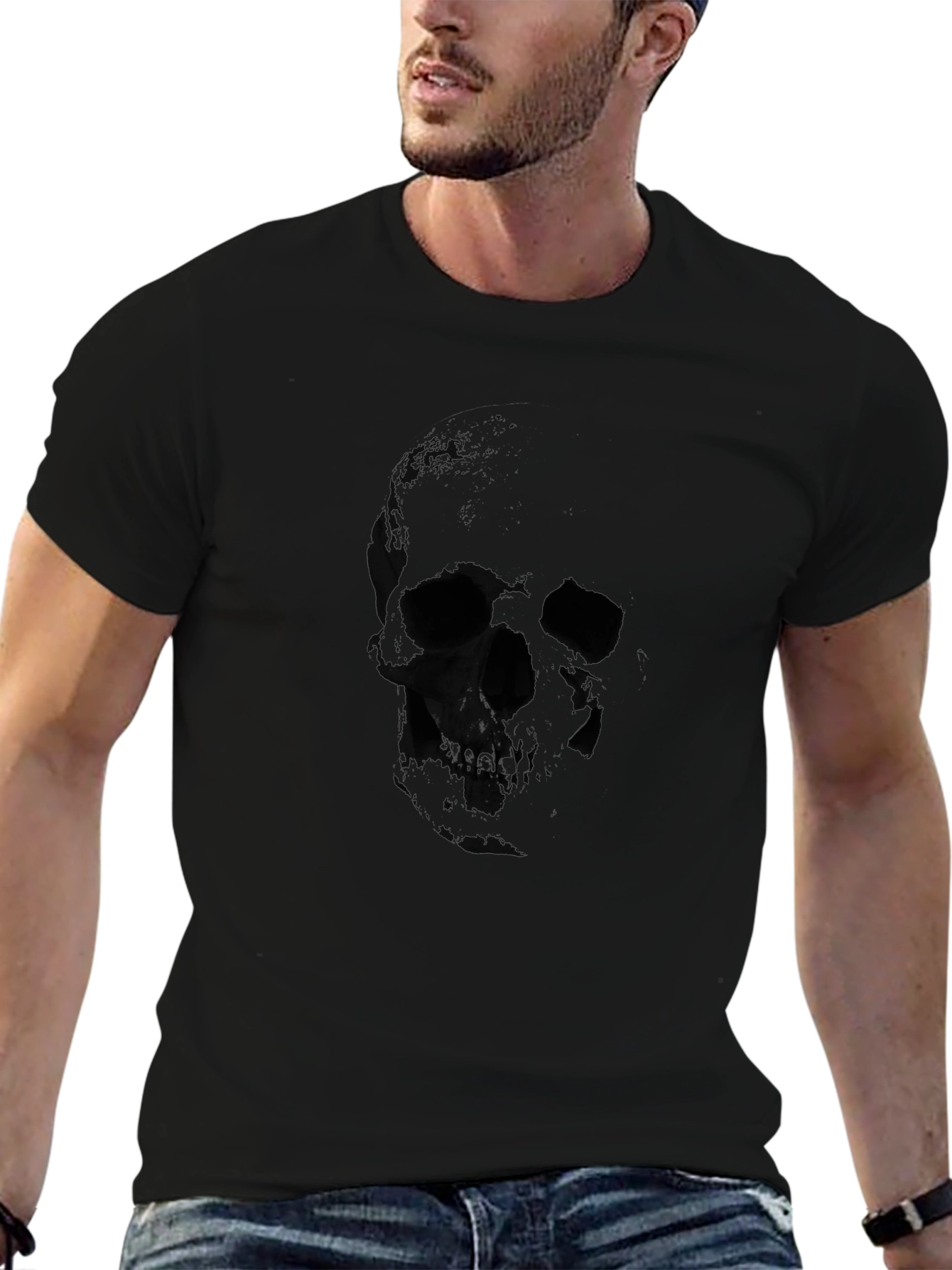 Black Men's Black Skull Graphic T-Shirt view 6