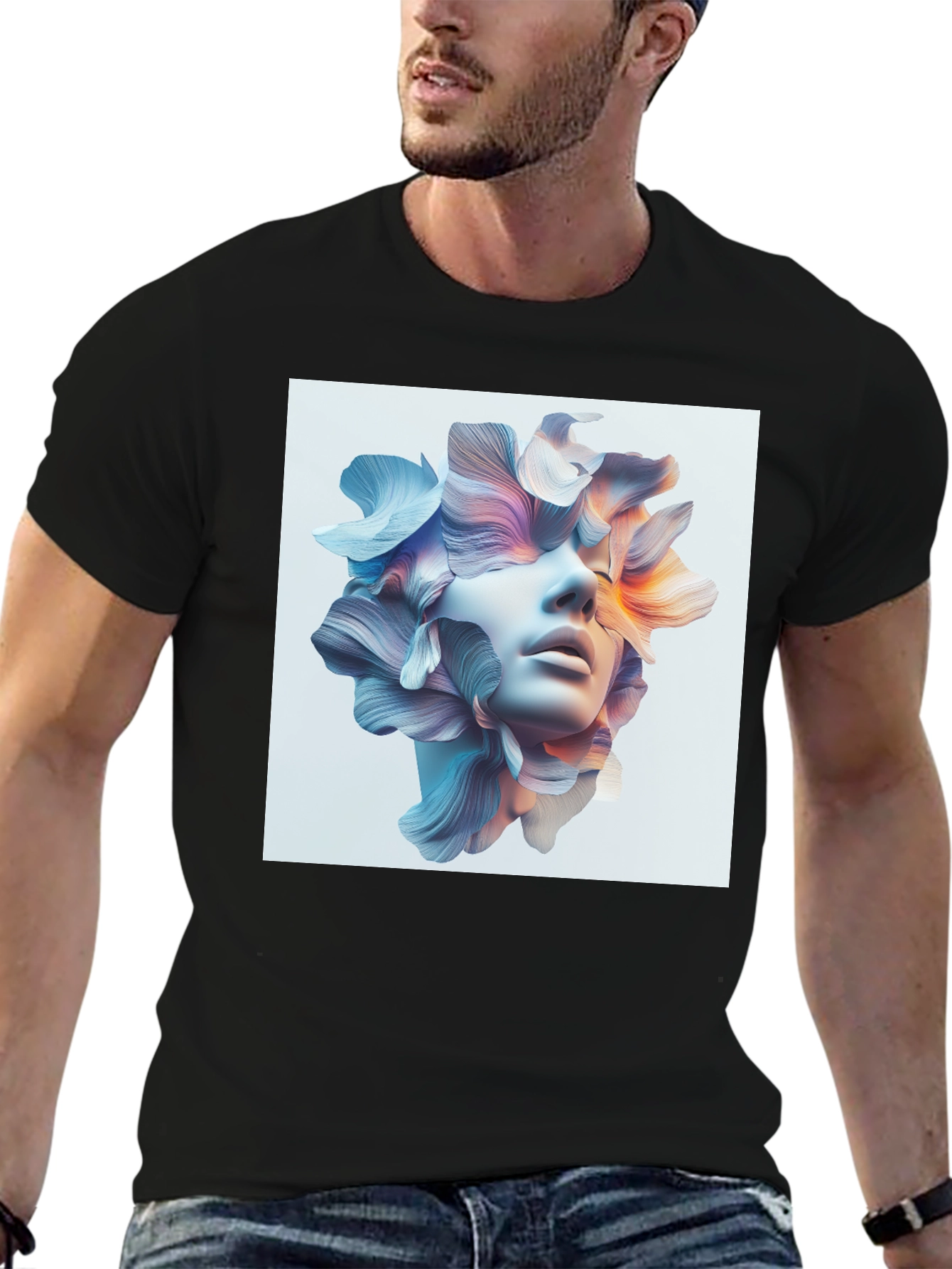 Black Floral Face Graphic Tee - Modern Art T-Shirt view 6