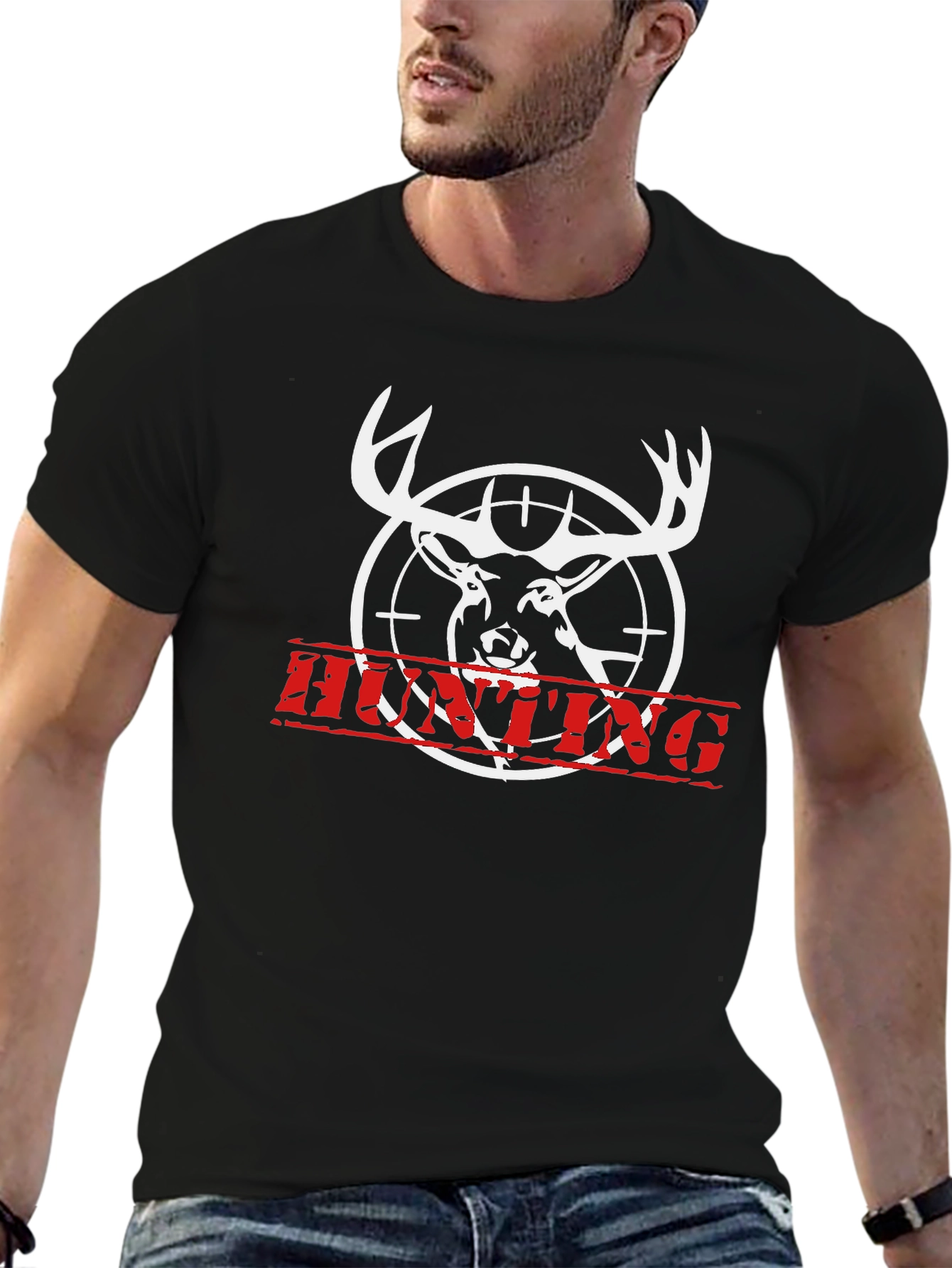 Black Hunting Deer T-Shirt - Black Cotton Tee view 6