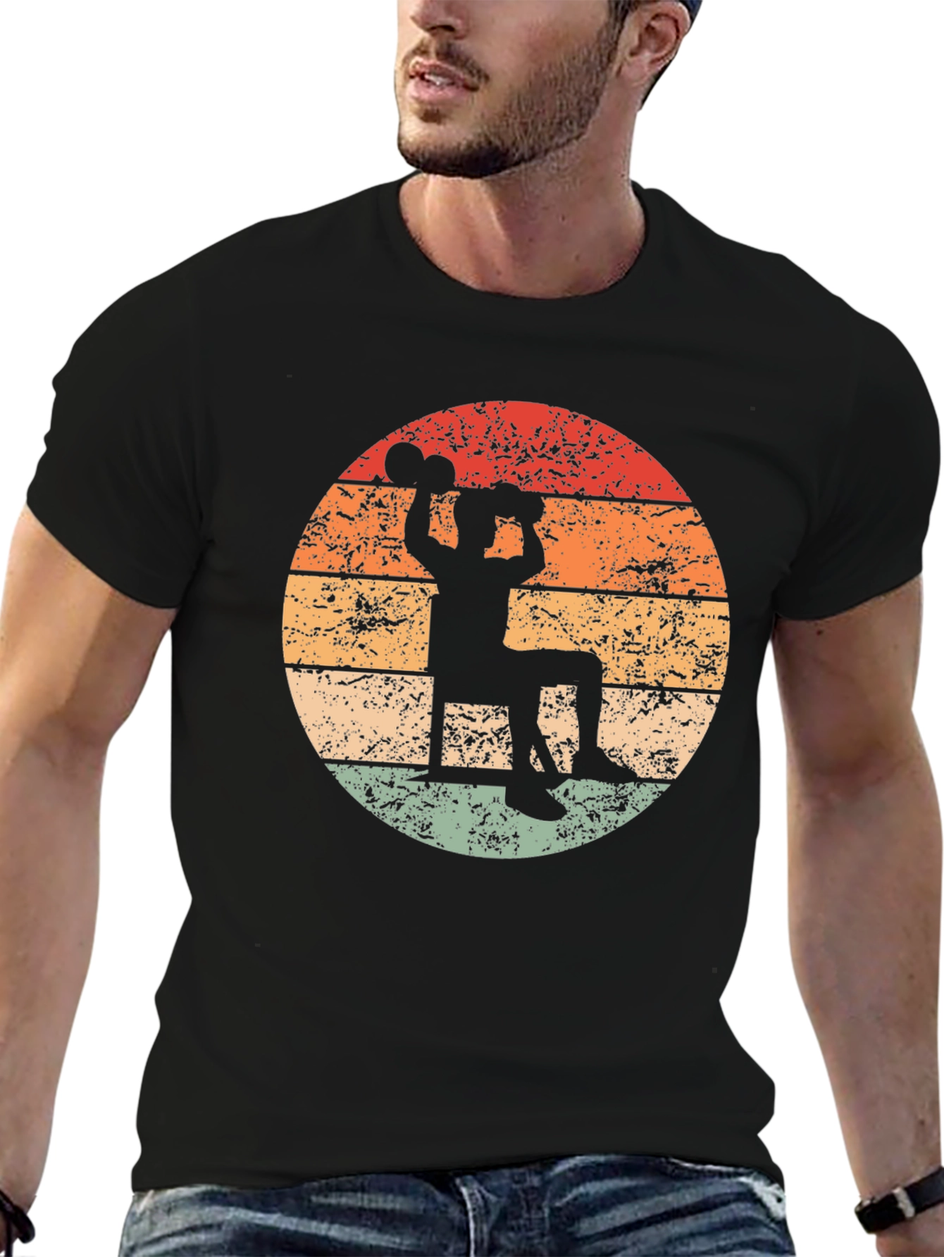 Black Retro Weightlifter T-Shirt - Vintage Gym Design view 6