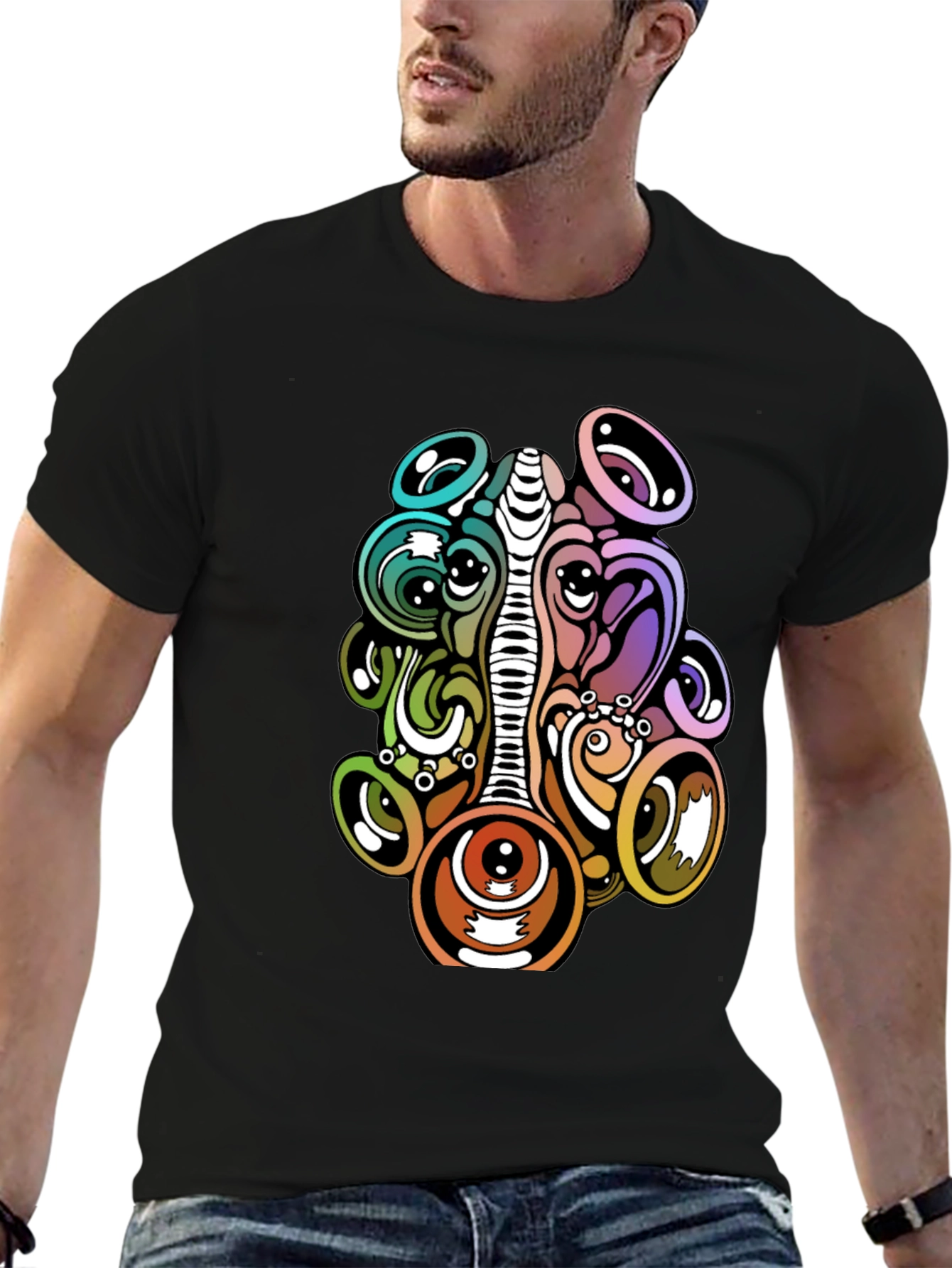 Black Psychedelic Eye Graphic T-Shirt - Unique Design view 6
