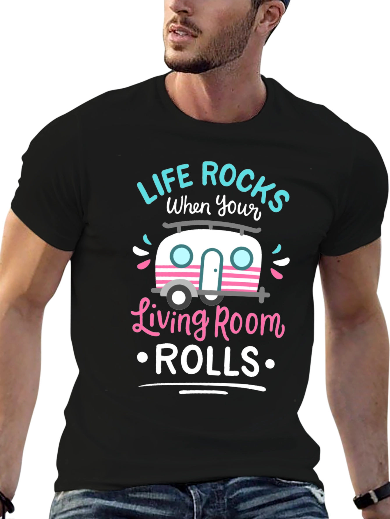 Black Life Rocks When Your Living Room Rolls T-Shirt view 6