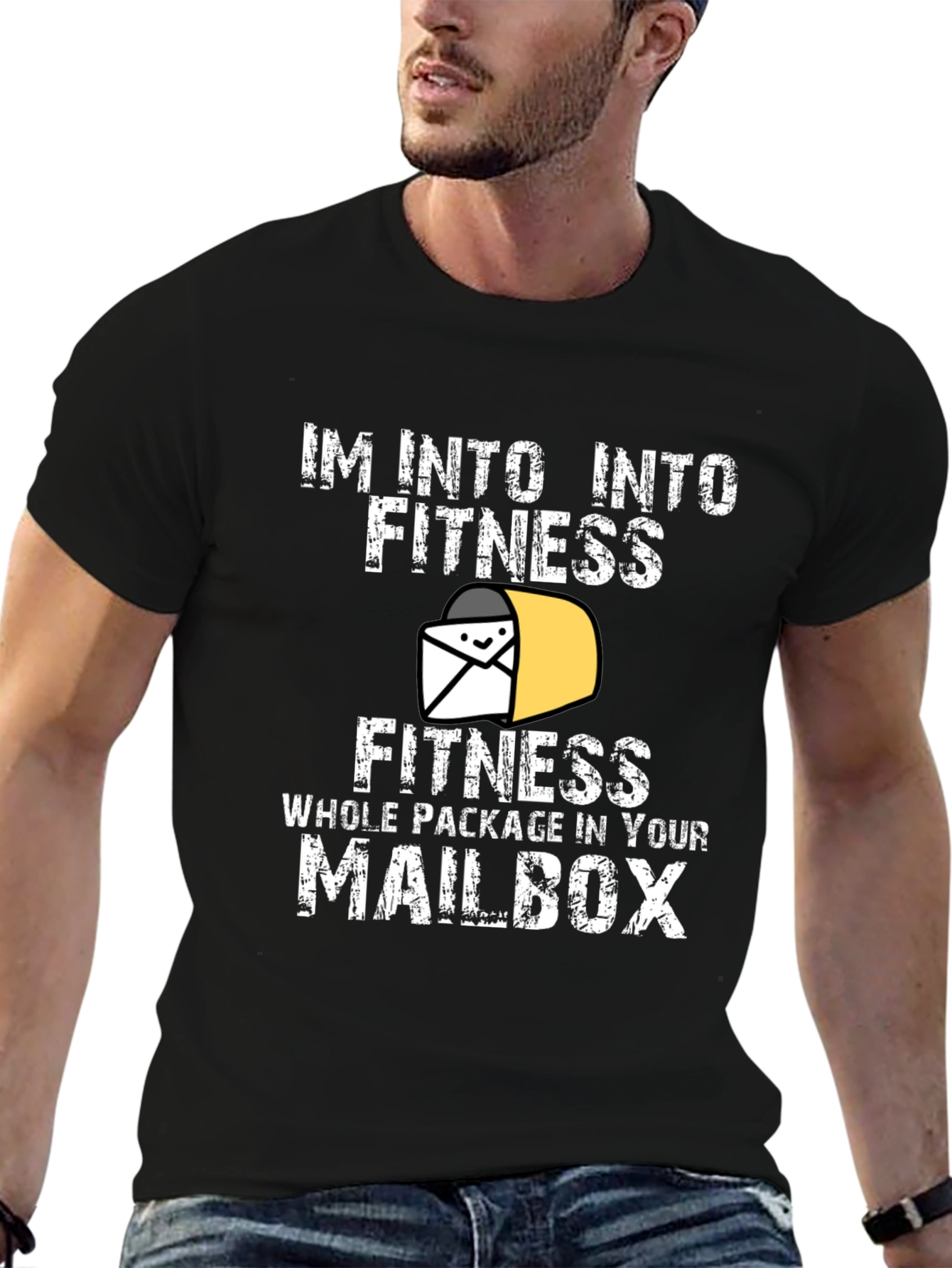 Black I'm Into Fitness Funny Mailman T-Shirt view 6