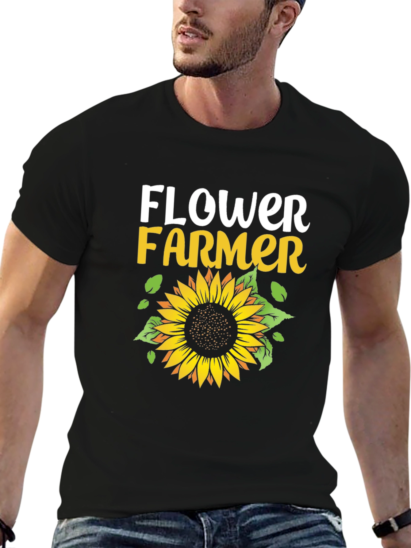 Black Flower Farmer Graphic Tee - Black Unisex T-Shirt view 6