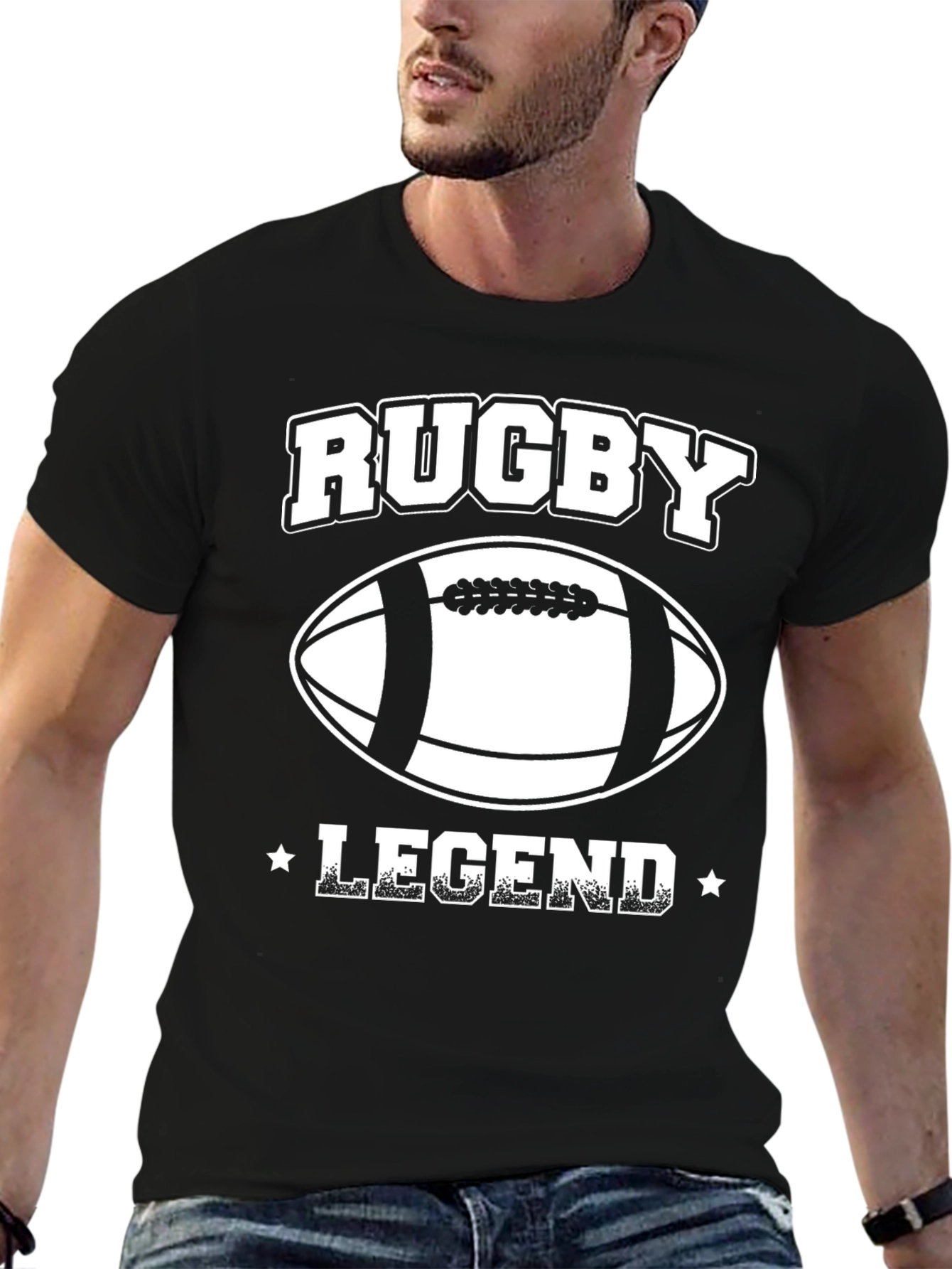 Black Rugby Legend Graphic T-Shirt - Black Cotton Tee view 6