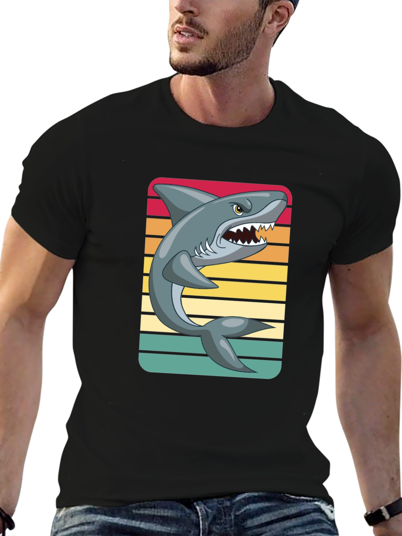 Black Retro Shark Graphic Tee view 6