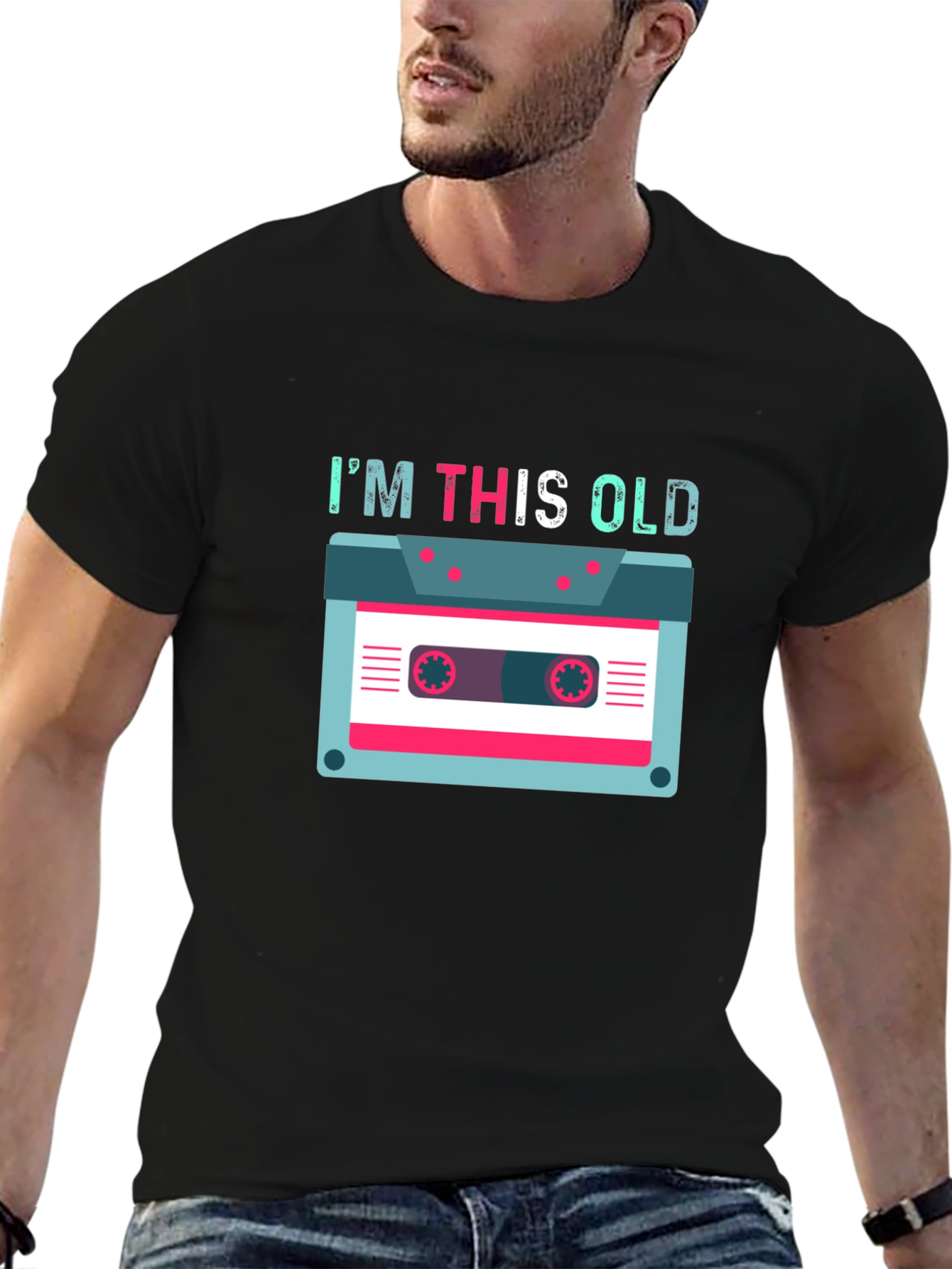 Black I'm This Old Cassette Tape T-Shirt view 6