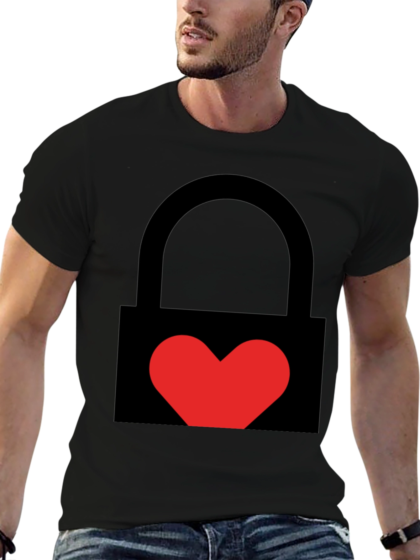 Black Heart Lock Graphic Tee - Stylish Unisex Black T-Shirt view 6