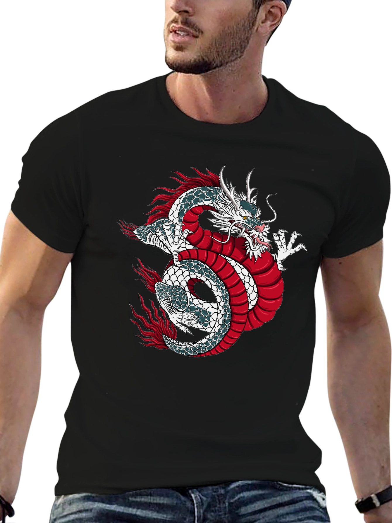 Black Dragon Graphic Print Black T-Shirt view 6