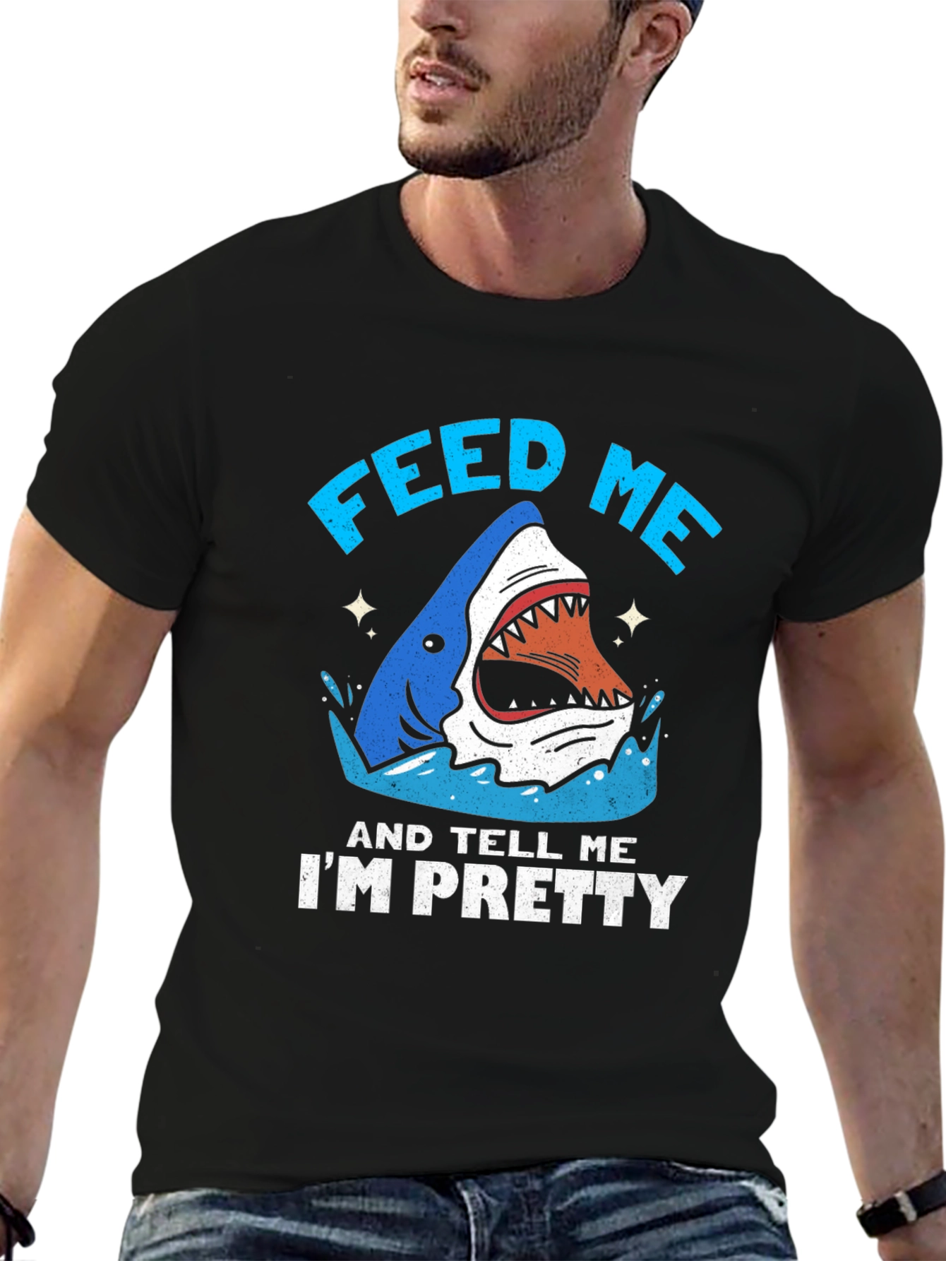 Black Feed Me & Tell Me I'm Pretty Shark Graphic T-Shirt view 6