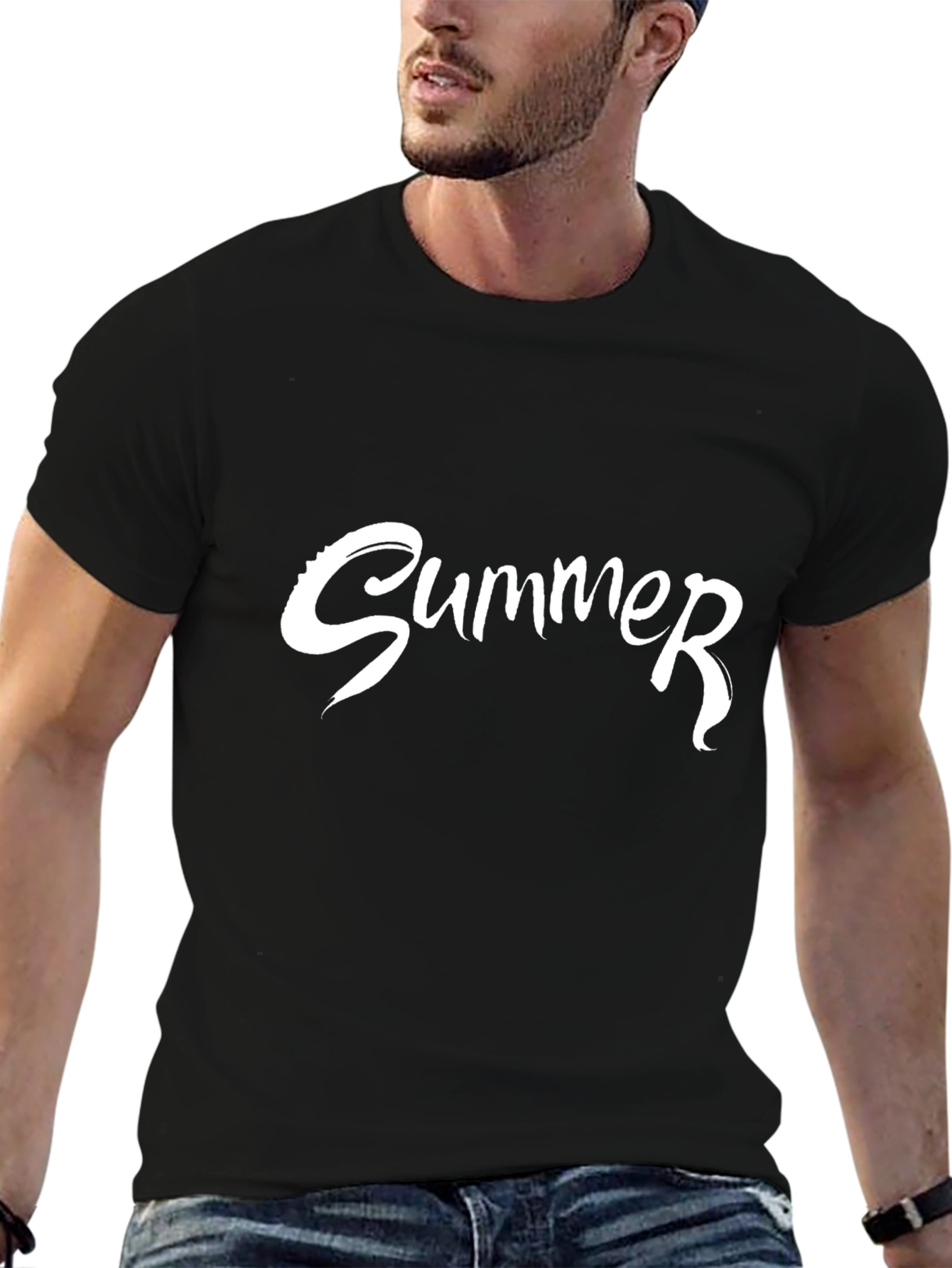 Black Summer Graphic Print Black T-Shirt view 6
